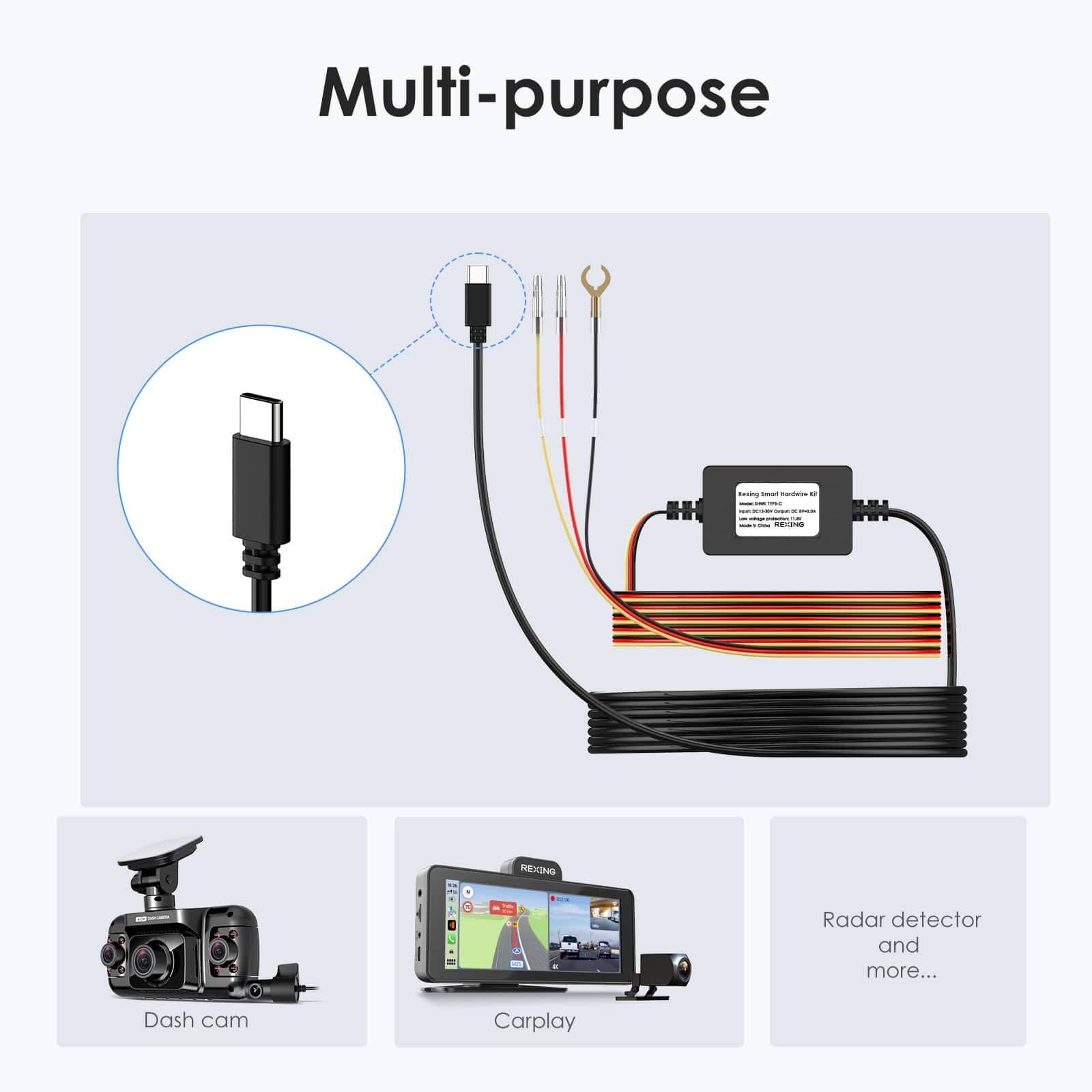 Multi-purpose gadget - - - - : : - i : : REXING Radar detector and more... Dash cam Carplay