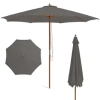 Costway - 10FT Patio Wooden Market Table Umbrella Pulley with 8 Bamboo Ribs Sunshade Canopy - Gray - Front_Zoom