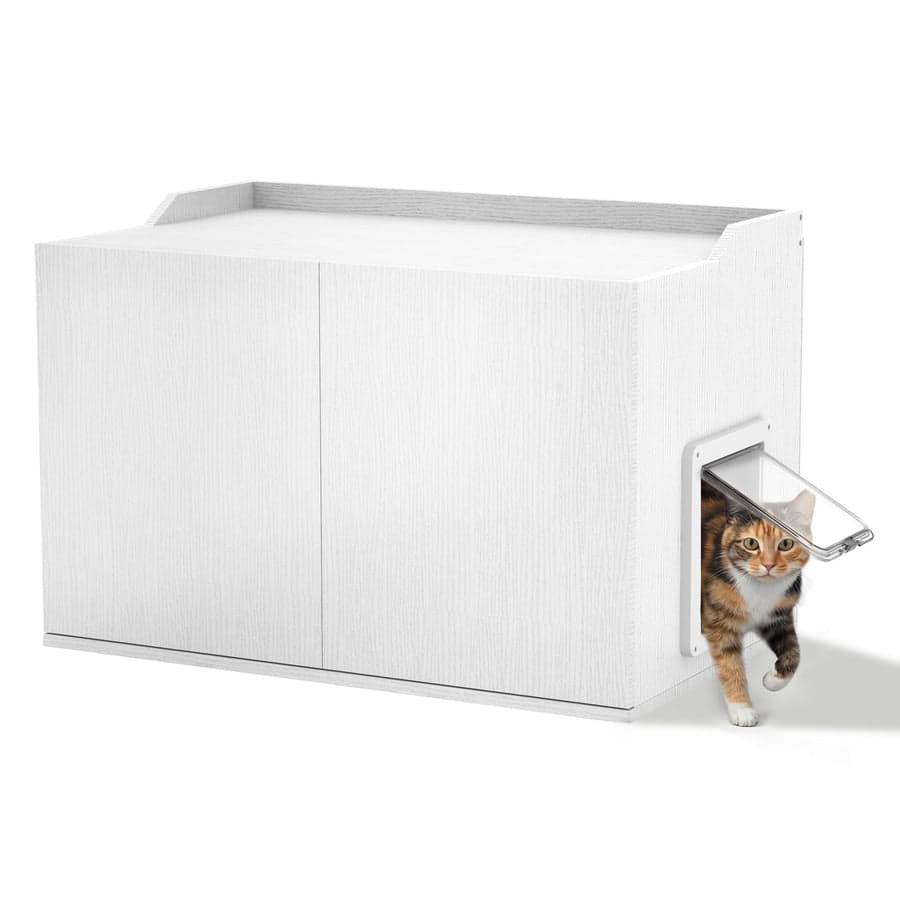 Viviendo - Cat Litter Box Enclosure Side Table, Waterproof Plastic Hidden Cat Box Cabinet with Front Door, Indoor/Outdoor - White