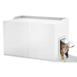 Viviendo - Cat Litter Box Enclosure Side Table, Waterproof Plastic Hidden Cat Box Cabinet with Front Door, Indoor/Outdoor - White