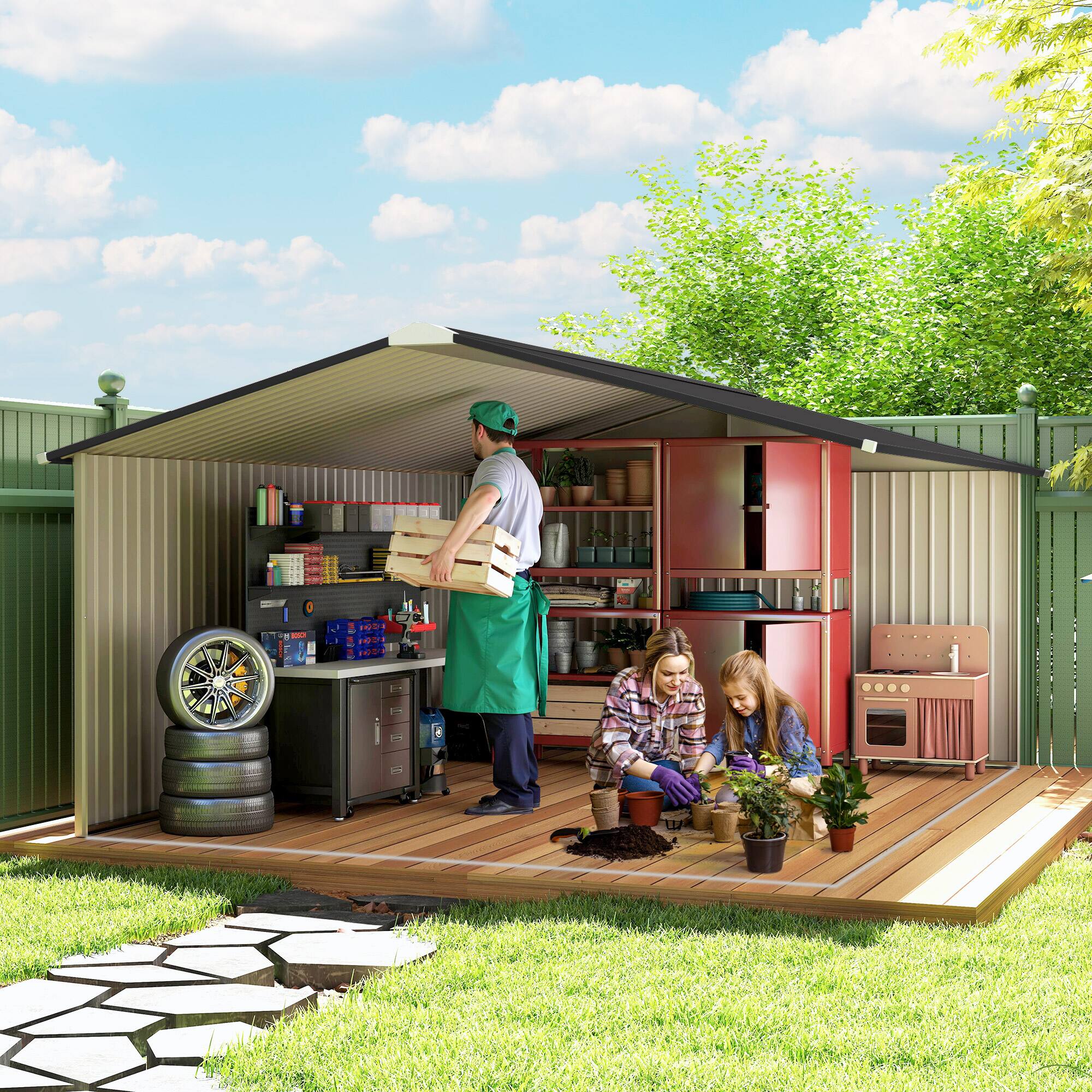 Alt View 8. Outsunny - Metal Shed, Storage Shed Utility Storage with Double Locking Doors for Bike.