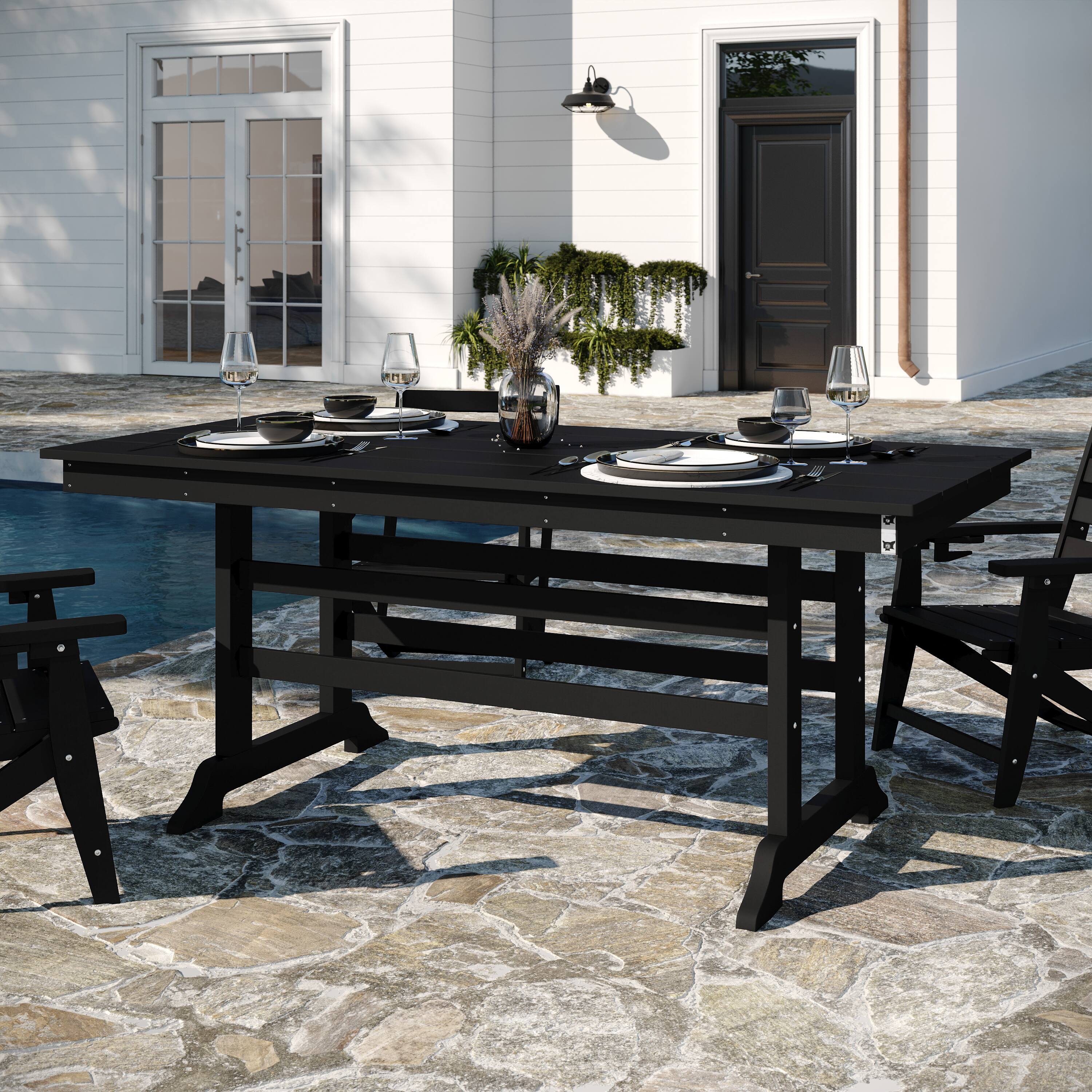 Alt View 1. Flash Furniture - Abraham Commercial Grade Indoor/Outdoor 72" Rectangle Recycled HDPE Adirondack Dining Table for 6 in Black - Black.