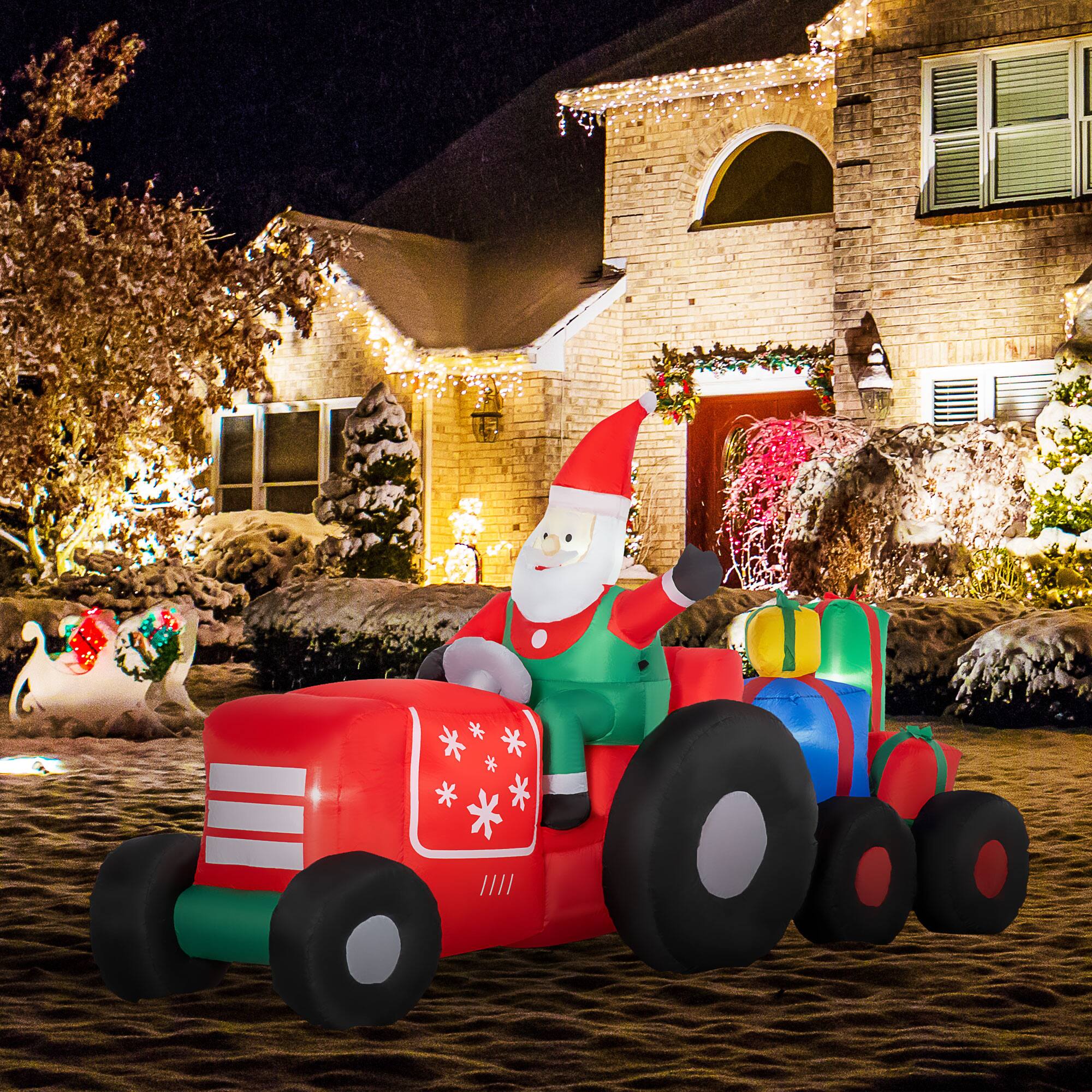 Alt View 1. Outsunny - 9ft Christmas Inflatable Santa Driving Trailer with Gift Boxes, LED Yard Decor - Red.