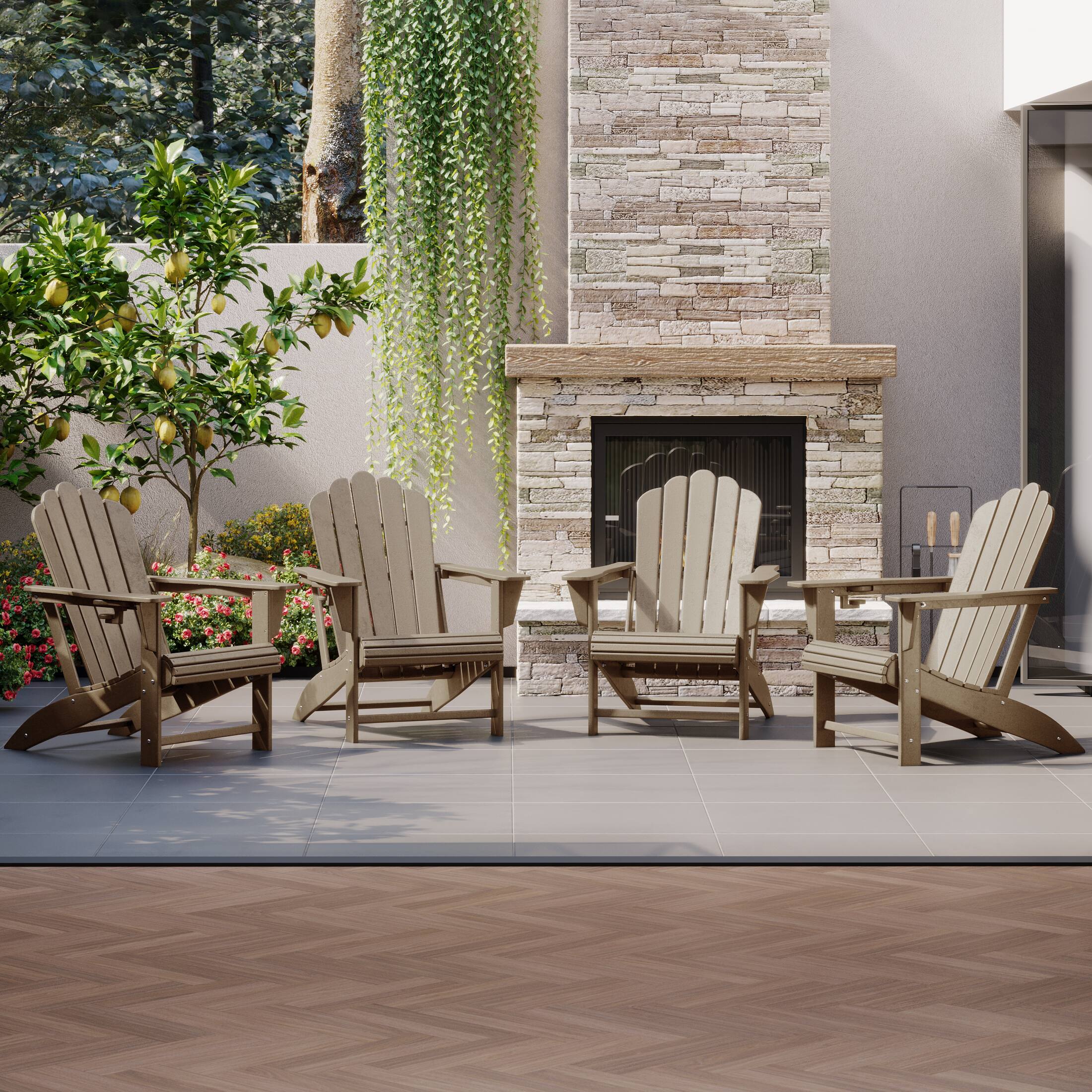 Angle. WestinTrends - WestinTrends Highland Outdoor Patio HDPE Adirondack Chairs With Cup Holders (Set of 4) - Weathered Wood.