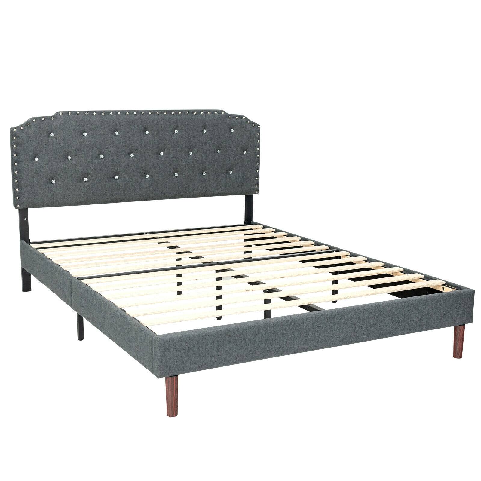 Front. Ecooso - Upholstered Bed Frame with Adjustable Button Headboard for Modern Spaces - Gray.