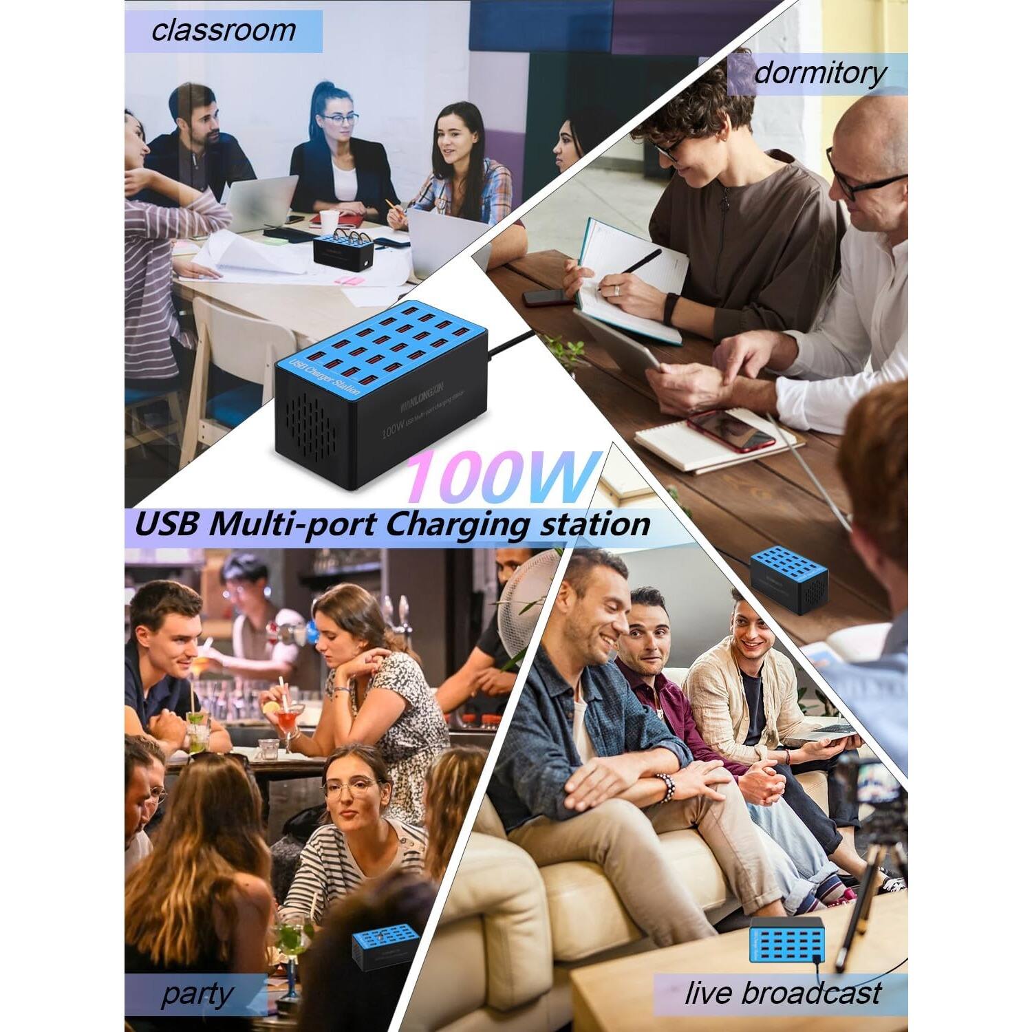 classroom, dormitory, party, live broadcast, 100W USB Multi-port Charging station