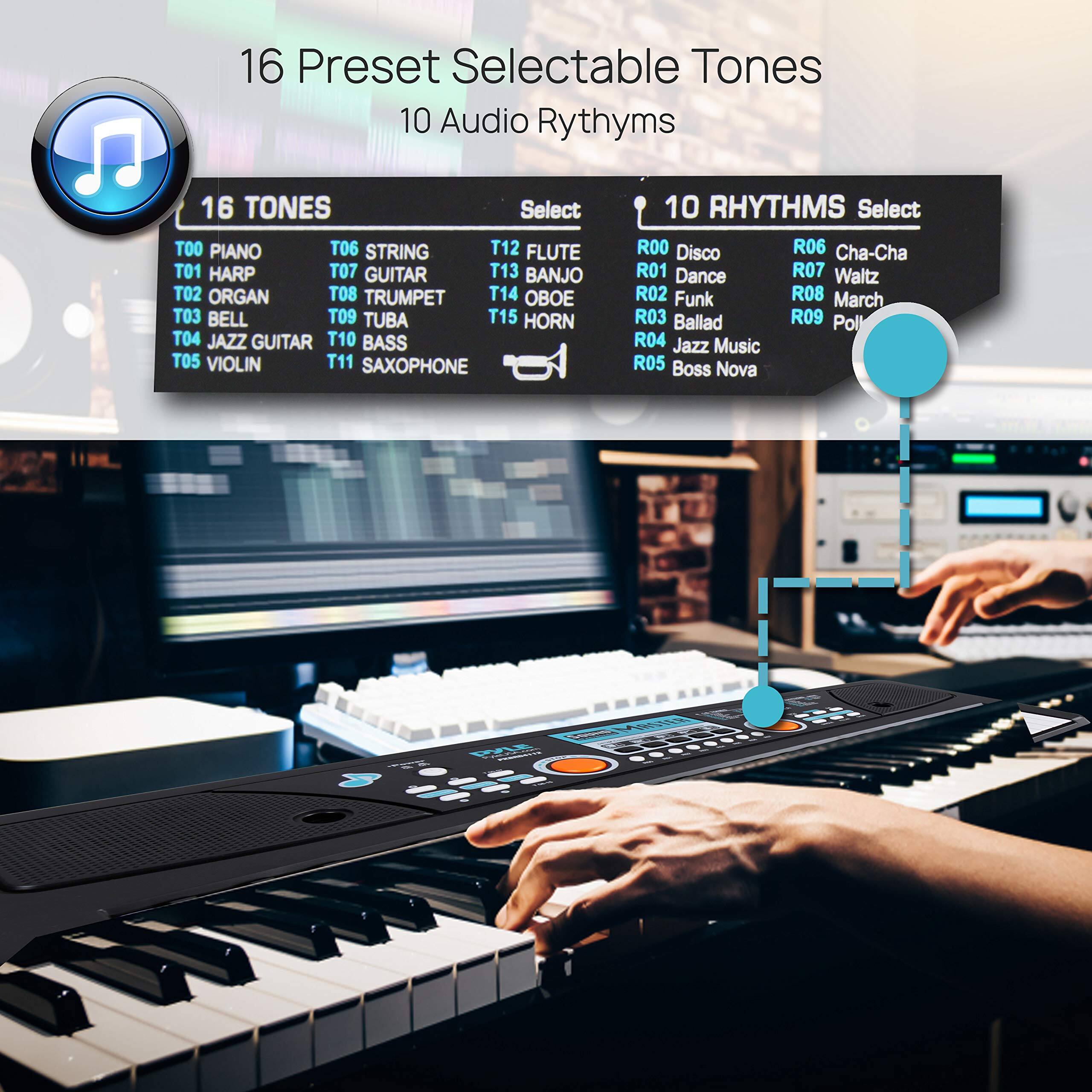 16 Preset Selectable Tones  
10 Audio Rhythms  

16 TONES  
Select  
T00 PIANO  
T01 HARP  
T02 ORGAN  
T03 BELL  
T04 JAZZ GUITAR  
T05 VIOLIN  
T06 STRING  
T07 GUITAR  
T08 TRUMPET  
T09 TUBA  
T10 BASS  
T11 SAXOPHONE  
T12 FLUTE  
T13 BANJO  
T14 OBOE  
T15 HORN  

10 RHYTHMS  
Select  
R00 Disco  
R01 Dance  
R02 Funk  
R03 Ballad  
R04 Jazz Music  
R05 Boss Nova  
R06 Cha-Cha  
R07 Waltz  
R08 March  
R09 Polka  

SR.TL 1