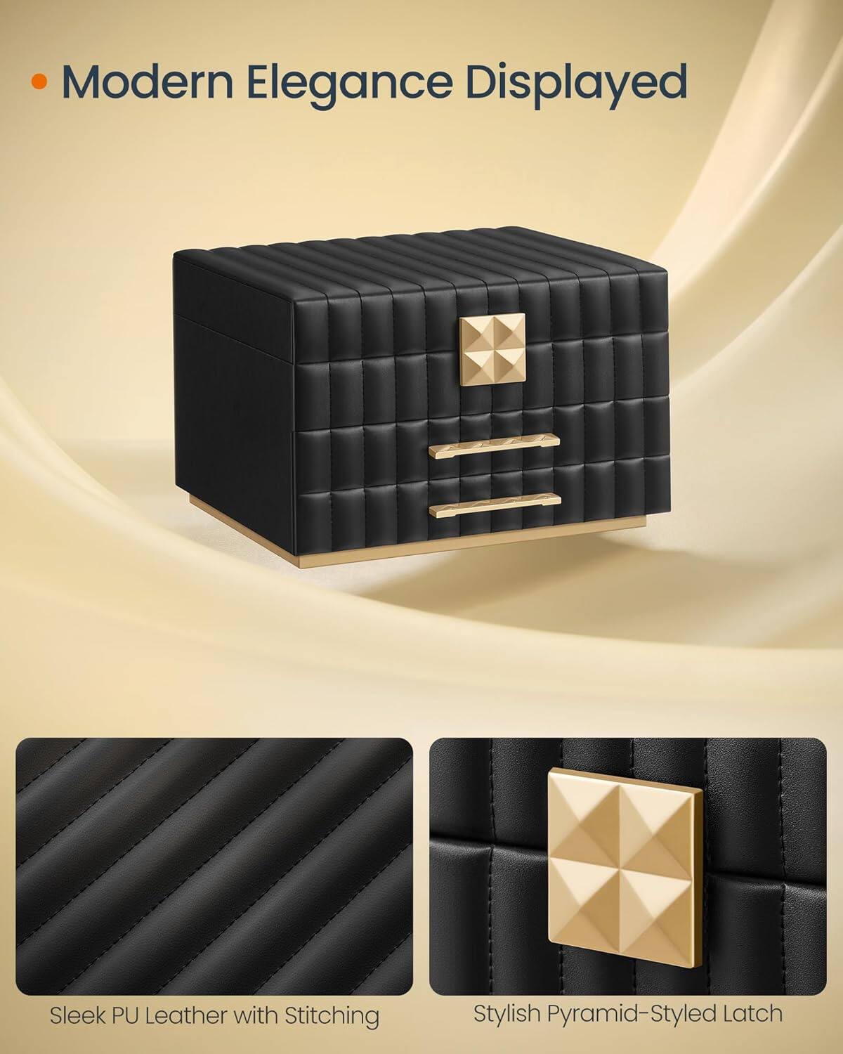 Modern Elegance Displayed

- Sleek PU Leather with Stitching
- Stylish Pyramid-Styled Latch