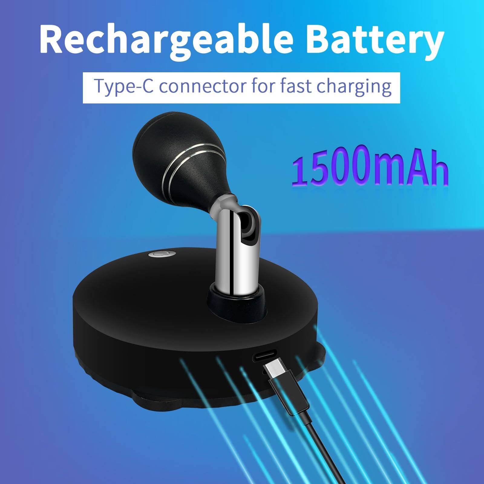 Rechargeable Battery  
Type-C connector for fast charging  
1500mAh