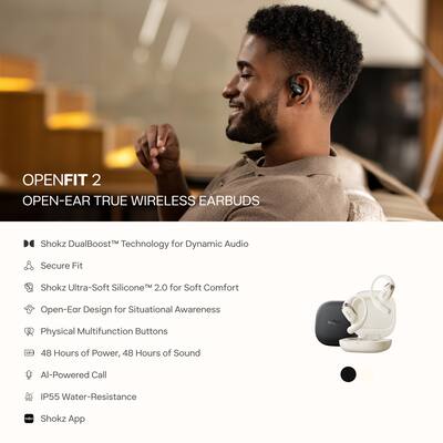 Shokz OpenFit 2 Open Ear True Wireless Earbuds Black T920-ST-BK-US Shokz OpenFit 2 Open Ear True Wireless Earbuds Black T920-ST-BK-US