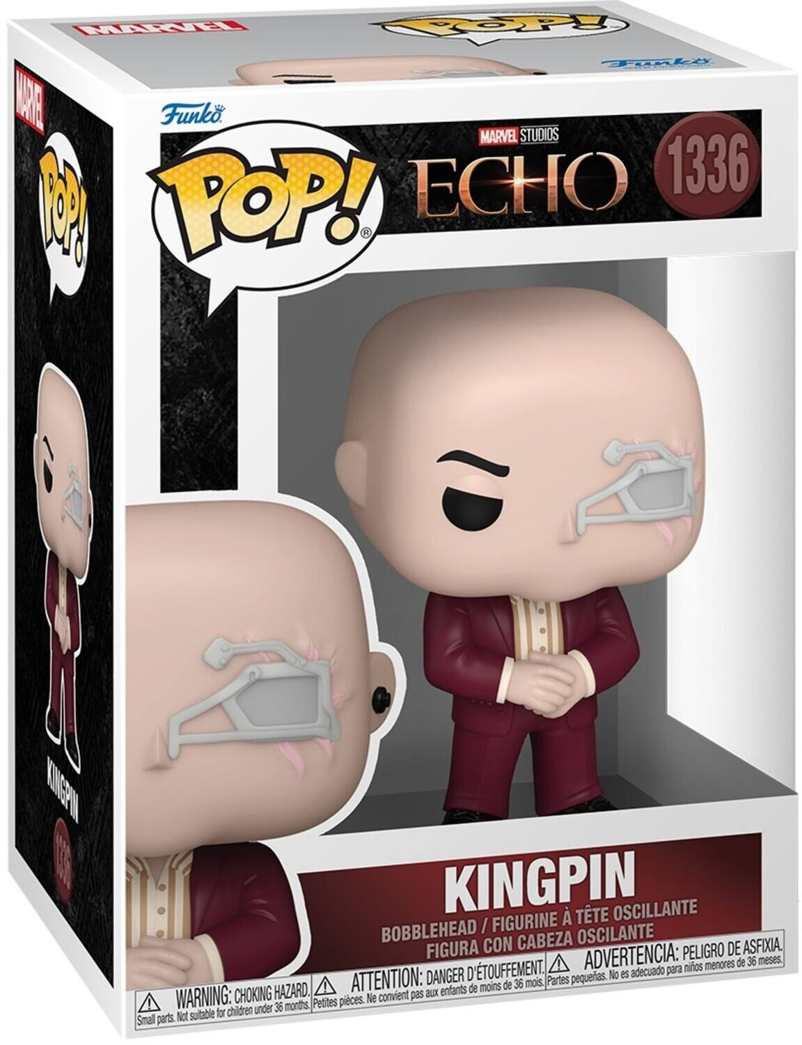 MARVEL STUDIOS, POP!, 1336, ECHO, KINGPIN, BOBBLEHEAD, FIGURINE À TÊTE OSCILANTE, FIGURA CON CABEZA OSCILANTE, PELIGRO DE ASFIXIA, DANGER D'ÉTOUFFEMENT, ADVERTENCIA: para niños menores de 36 meses, PARTES PEQUEÑAS, ATTENTION: aux enfants de moins de 36 mois, WARNING: CHOKING HAZARD, Small parts. Not suitable for children under 36 months.
