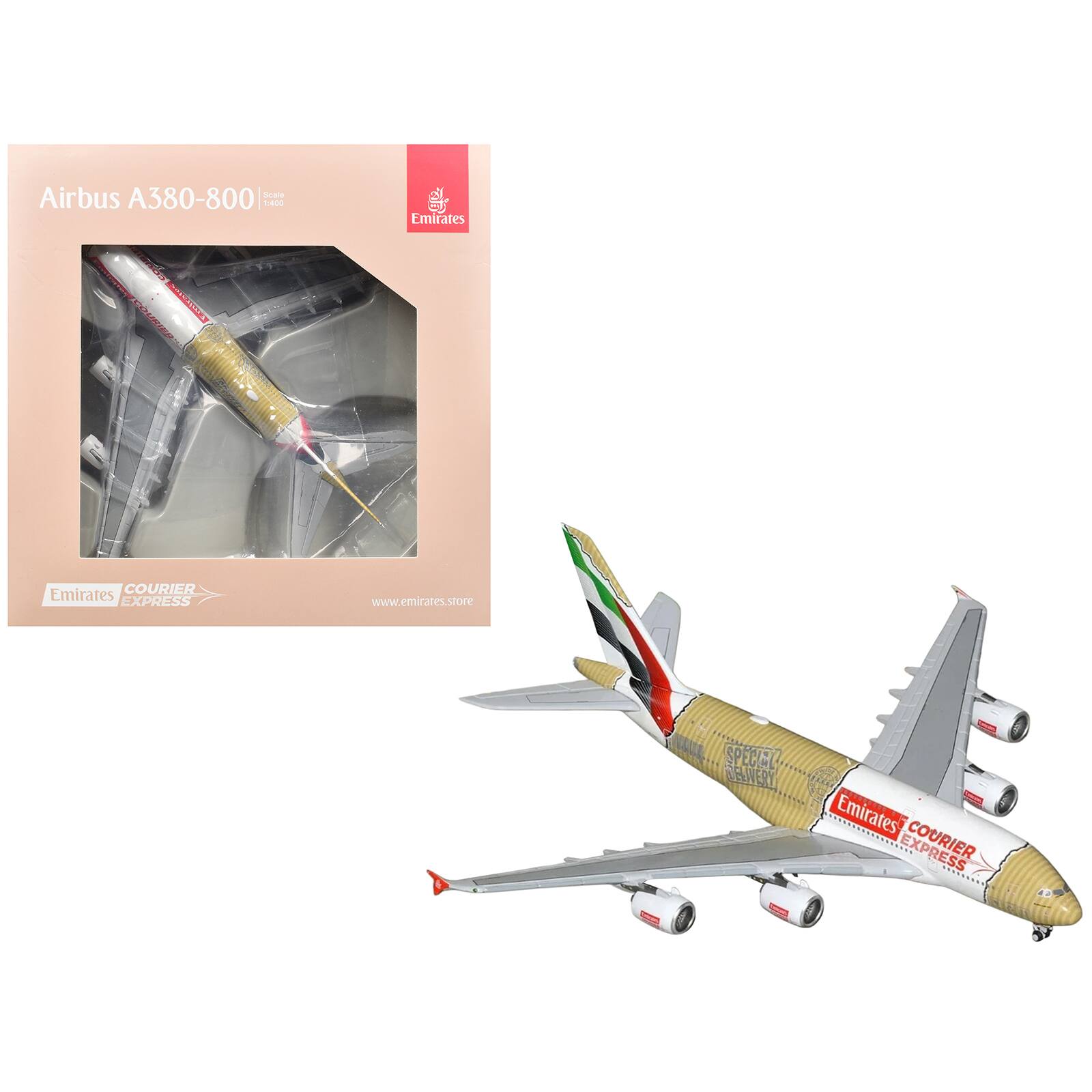 Airbus A380-800 1:400  
Emirates  
COURIER  
COURIER Emirates EXPRESS  
www.emirates.store  
SPECIAL FRUELWERY  
Emirates COURIER
