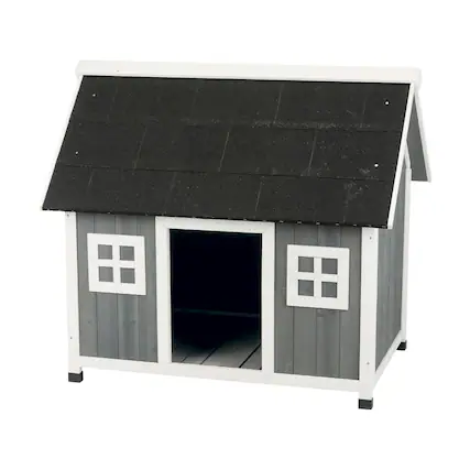 Front. TRIXIE - Natura Barn Style Dog House - Gray/White.