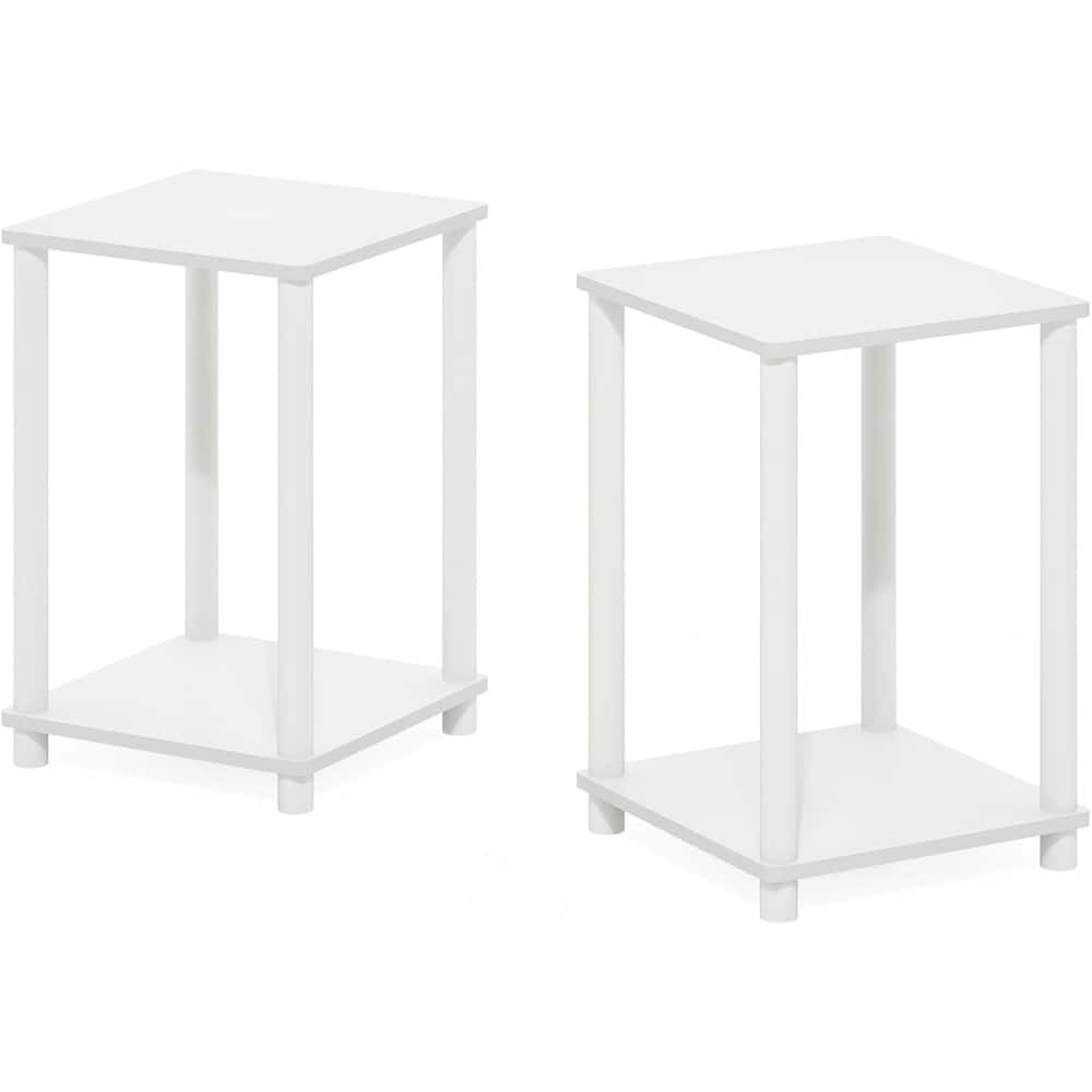 FurniFact - Wooden End Tables Set of 2 with Storage Shelves for Living Room - White