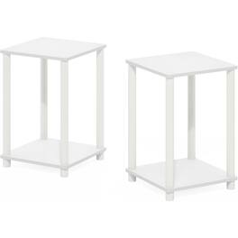 FurniFact - Wooden End Tables Set of 2 with Storage Shelves for Living Room - White