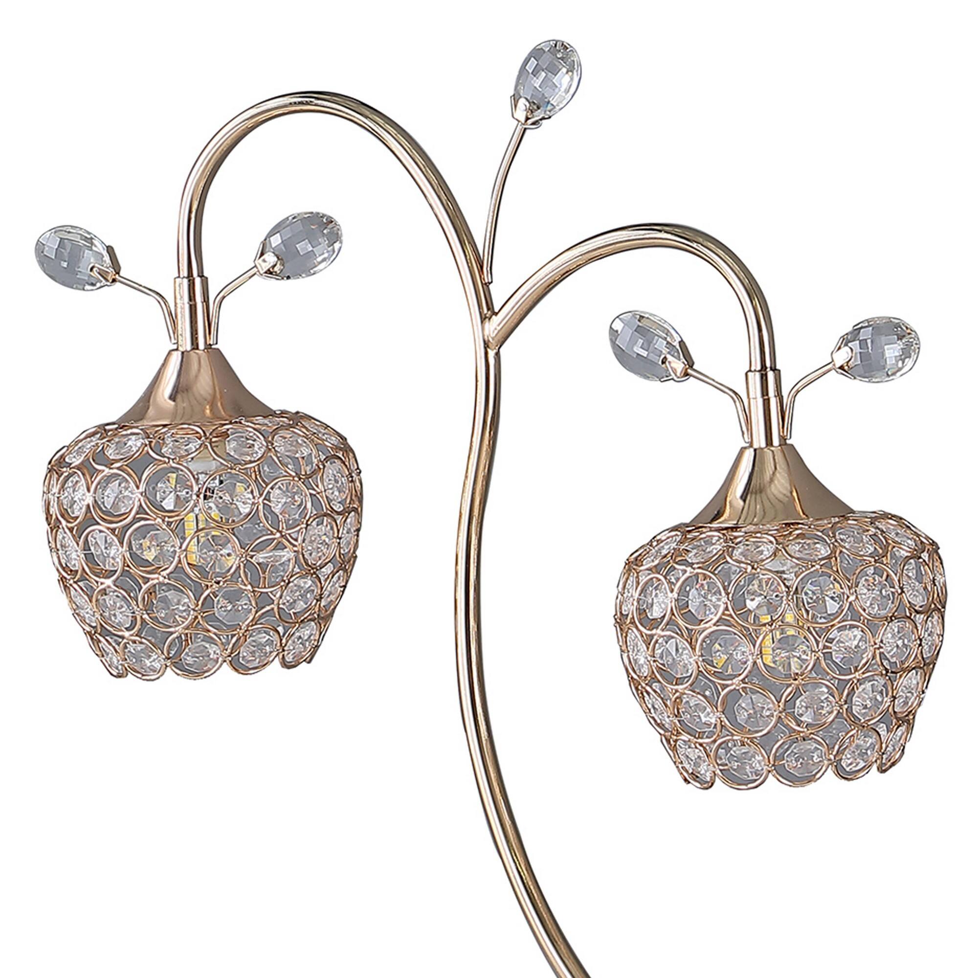 Left. Manhattan Lane - Floral Tree Design Metal Table Lamp with Dome Shade and Crystals - Gold.
