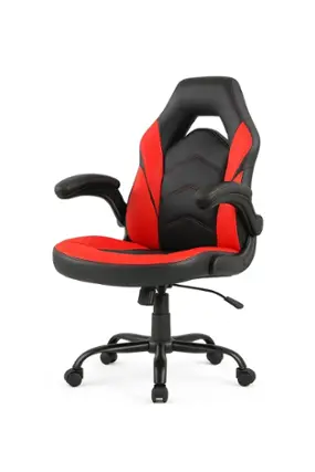 Front. Bestier - Ergonomic Faux Leather Adjustable Reclining Swiveling PC and Racing Game Chair with Padded Arm - Red.