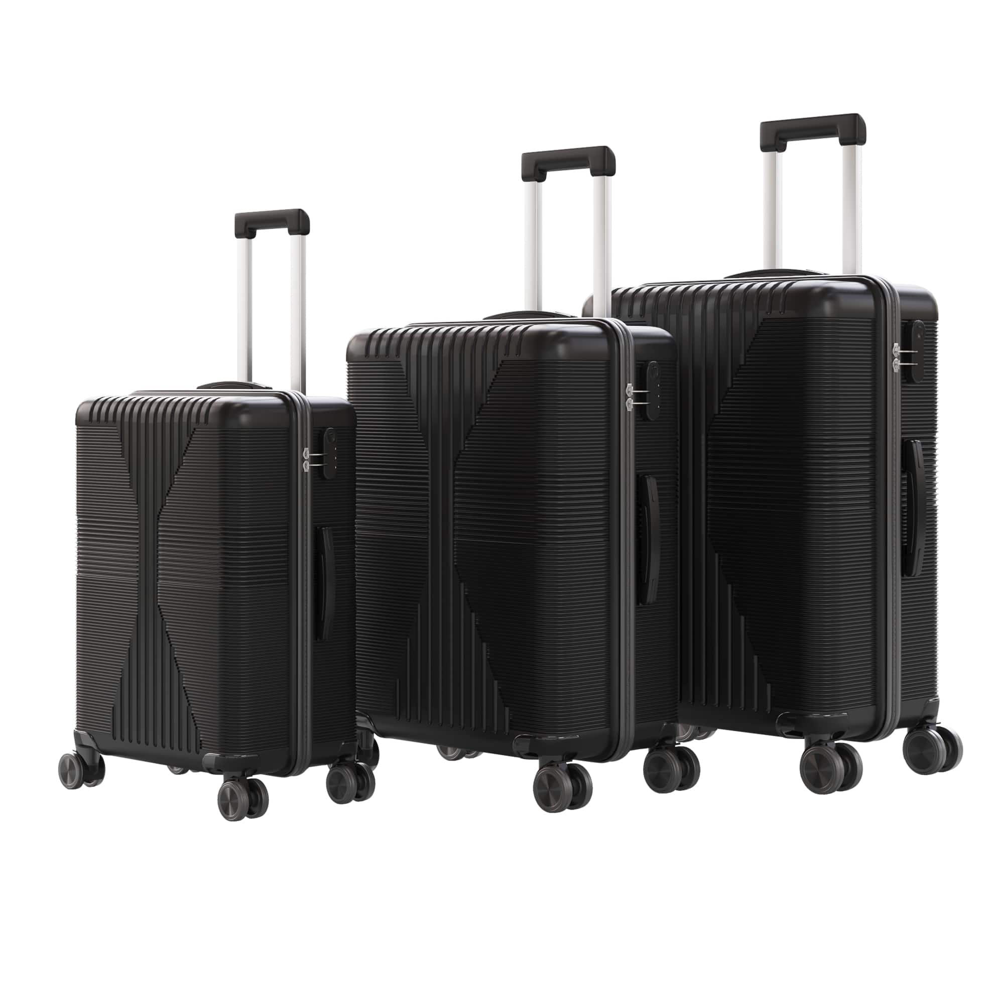 Winado - 3-in-1 20" 24" 28" Luggage Set Spinner Wheels Trolley Hard Shell PP Suitcase Sets - Black