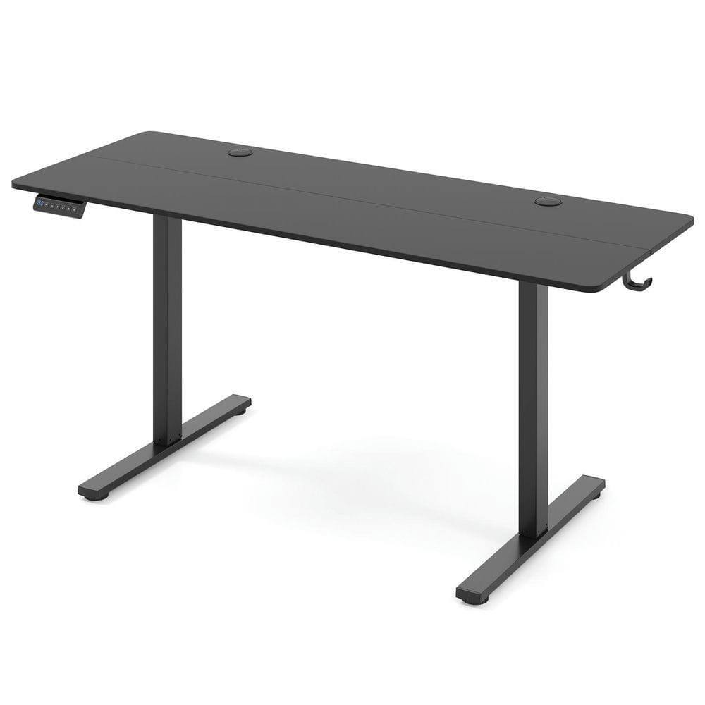 Alt View 2. Kadyn - Electric Standing Desk - 3 Memory Heights, 2 Hanging Hooks, Cable Holes, Black - Black.