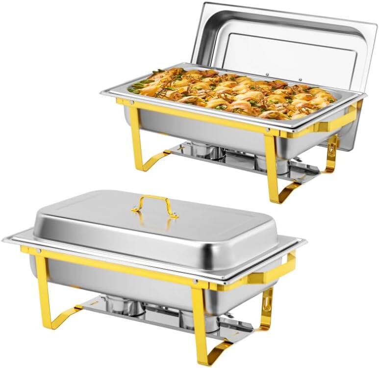 Winado - 2 Pack Gold Chafing Dishes for Buffet, 9QT High Grade Chafing Dish Buffet Set for Buffets, Hotel Breakfast - Gold & Silver
