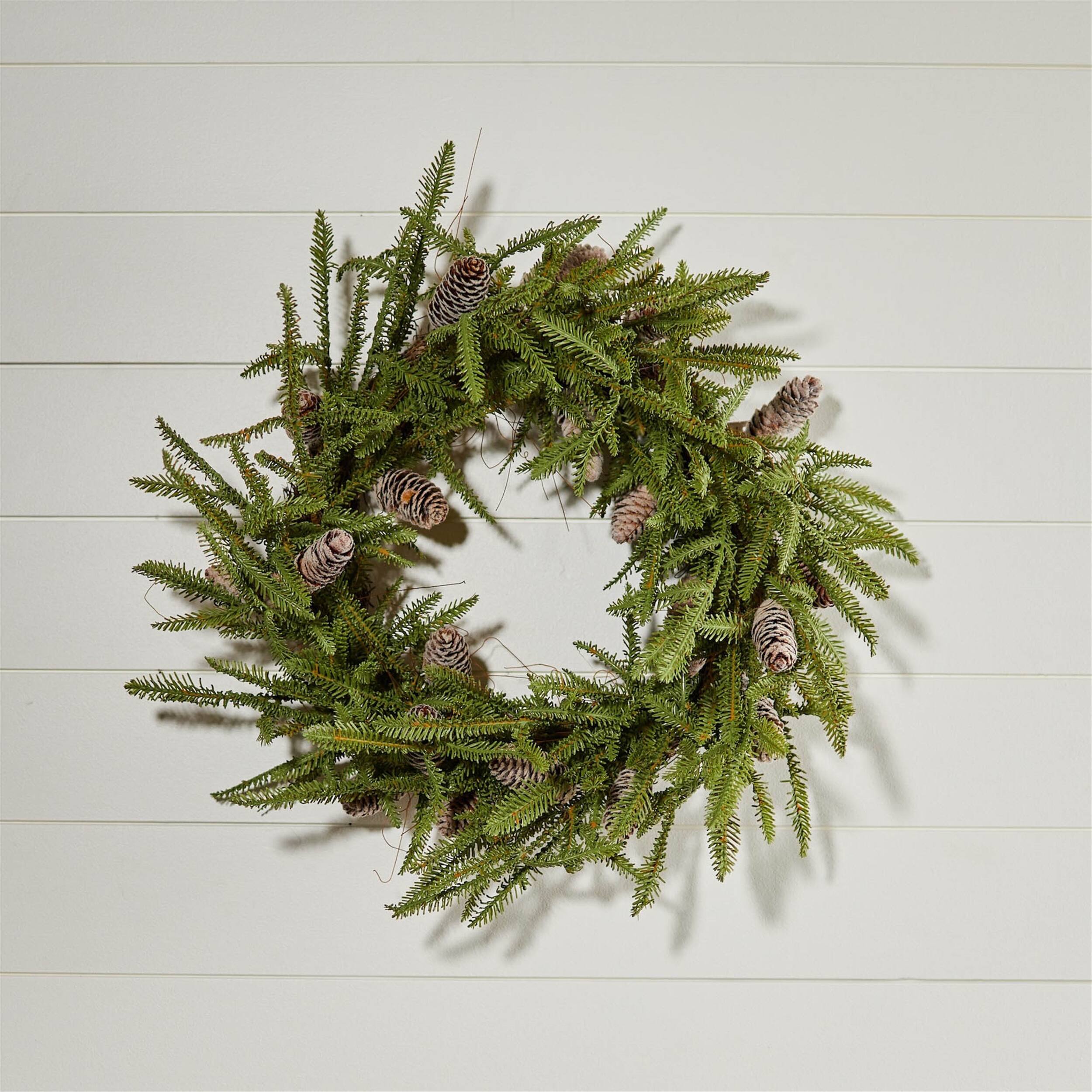 Left. BreeBe - Pine and Pinecone Wreath 24"D - Green, Brown.