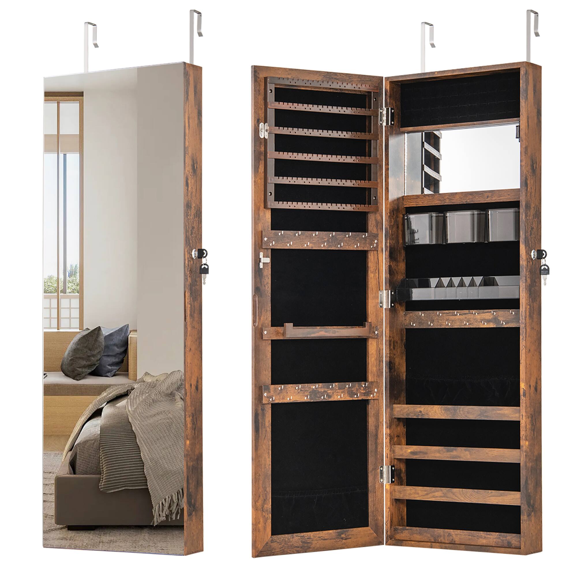 Alt View 9. Gymax - Gymax 43.5'' Jewelry Mirror Cabinet w/ Full-length Mirror & Interior Makeup Mirror Rustic Brown - Rustic Brown.