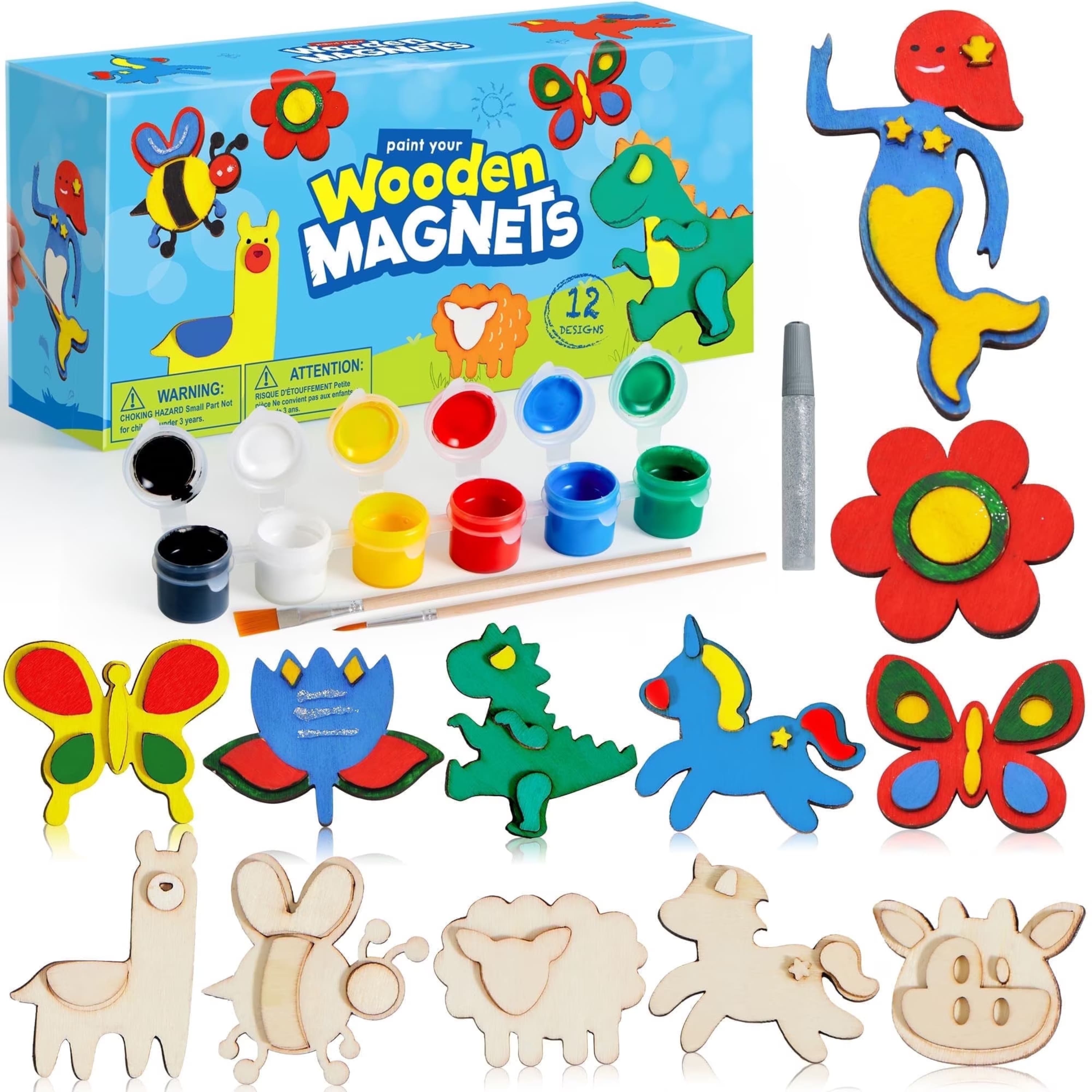 Joyfy - 12pcs Painting Kits For Kids, Spring Wood Paint Kit, Crafts Gift For Party Favors, Kids, Boys And Girls Ages 4+ - Multicolor