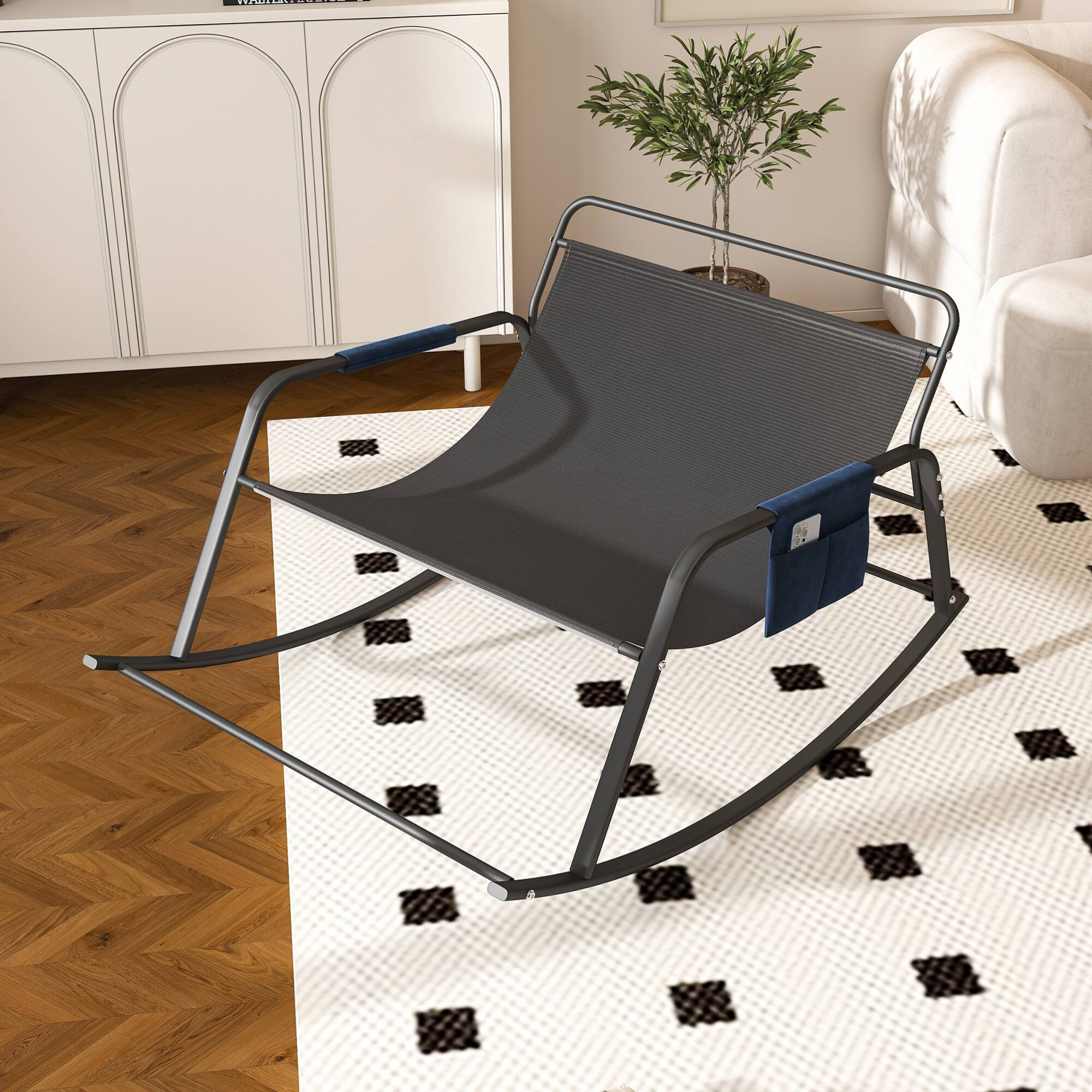 Back. GOODSILO - Comfortable Rocking Lounge Chair with Storage and Ergonomic Design for Indoor and Outdoor Use - Blue.