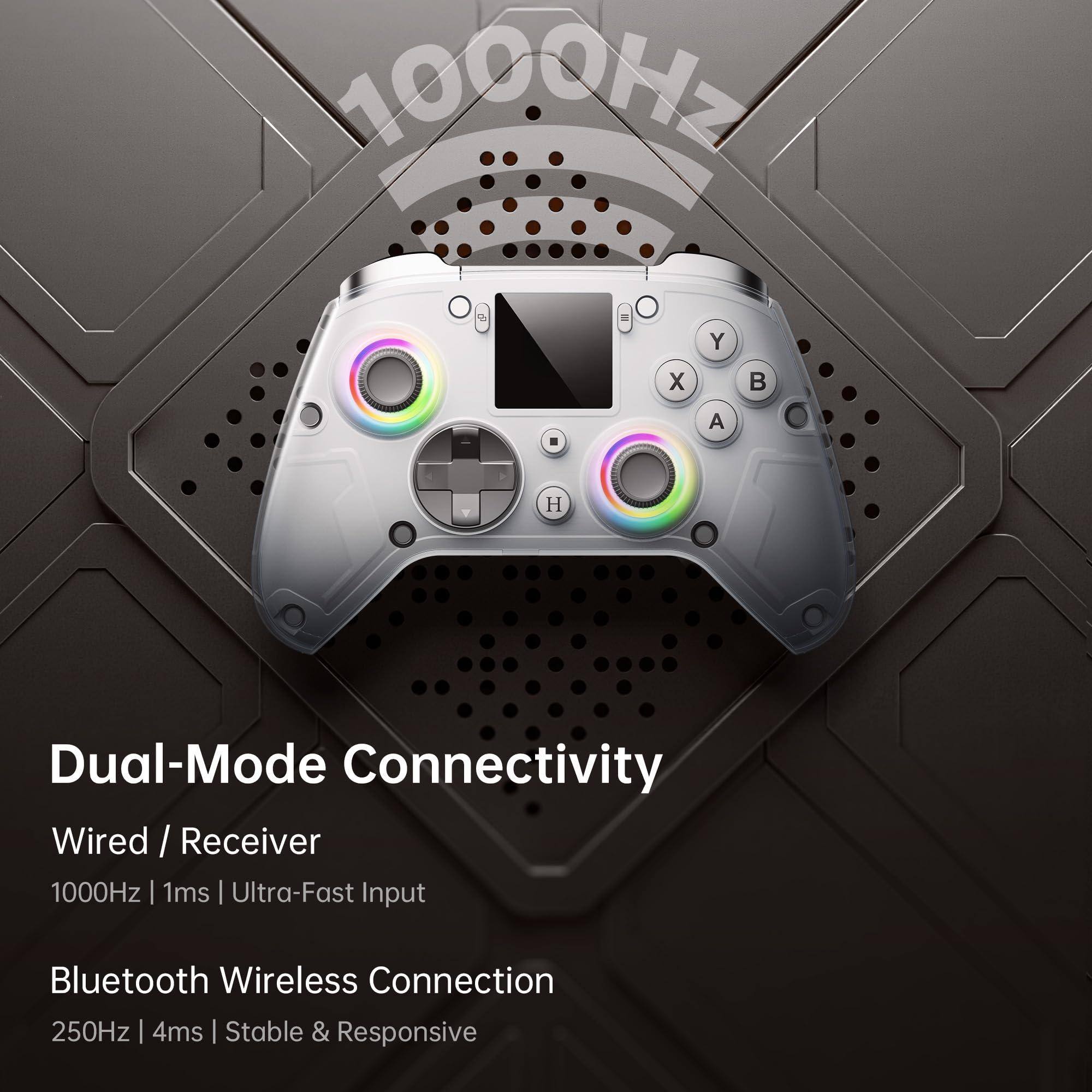 Dual-Mode Connectivity  
Wired / Receiver  
1000Hz | 1ms | Ultra-Fast Input  

Bluetooth Wireless Connection  
250Hz | 4ms | Stable & Responsive