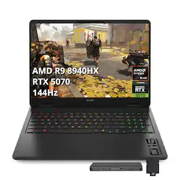 HP OMEN - 16" 144Hz Gaming Laptop,Ryzen 9 8940HX,64GB RAM,4TB SSD+1TB Dock Set,GeForce RTX 5060,Backlit,Win 11 Pro - Black