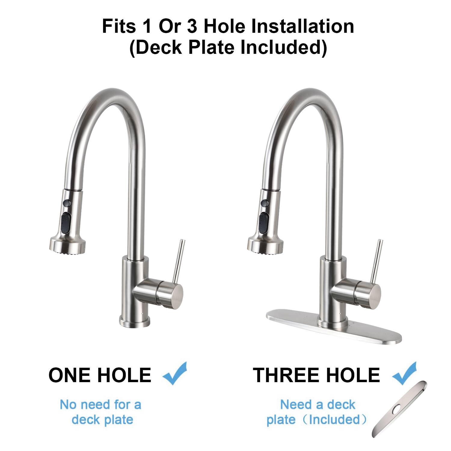 Fits 1 Or 3 Hole Installation (Deck Plate Included)

ONE HOLE
No need for a deck plate

THREE HOLE
Need a deck plate (Included)