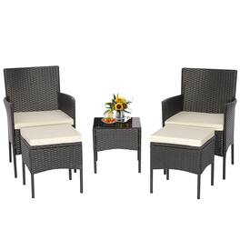 Gymax - 5PCS Outdoor Rattan Wicker Sofa Set Patio Conversation Set w/ 2 Ottomans - Off White