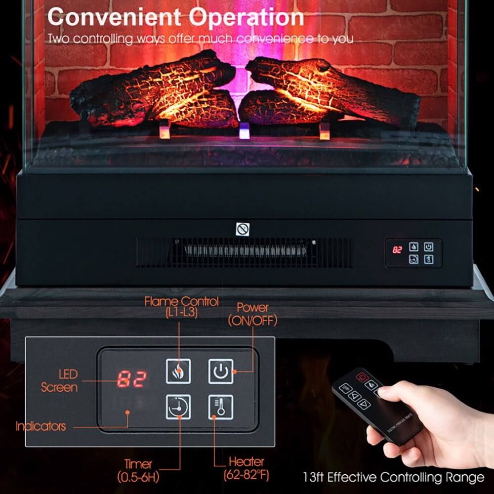 Convenient Operation  
Two controlling ways offer much convenience to you  

- Flame Control Power (L1-L3) (ON/OFF)  
- LED Screen  
- Indicators  
- Timer (0.5-6H)  
- Heater (62-82°F)  
- 13ft Effective Controlling Range