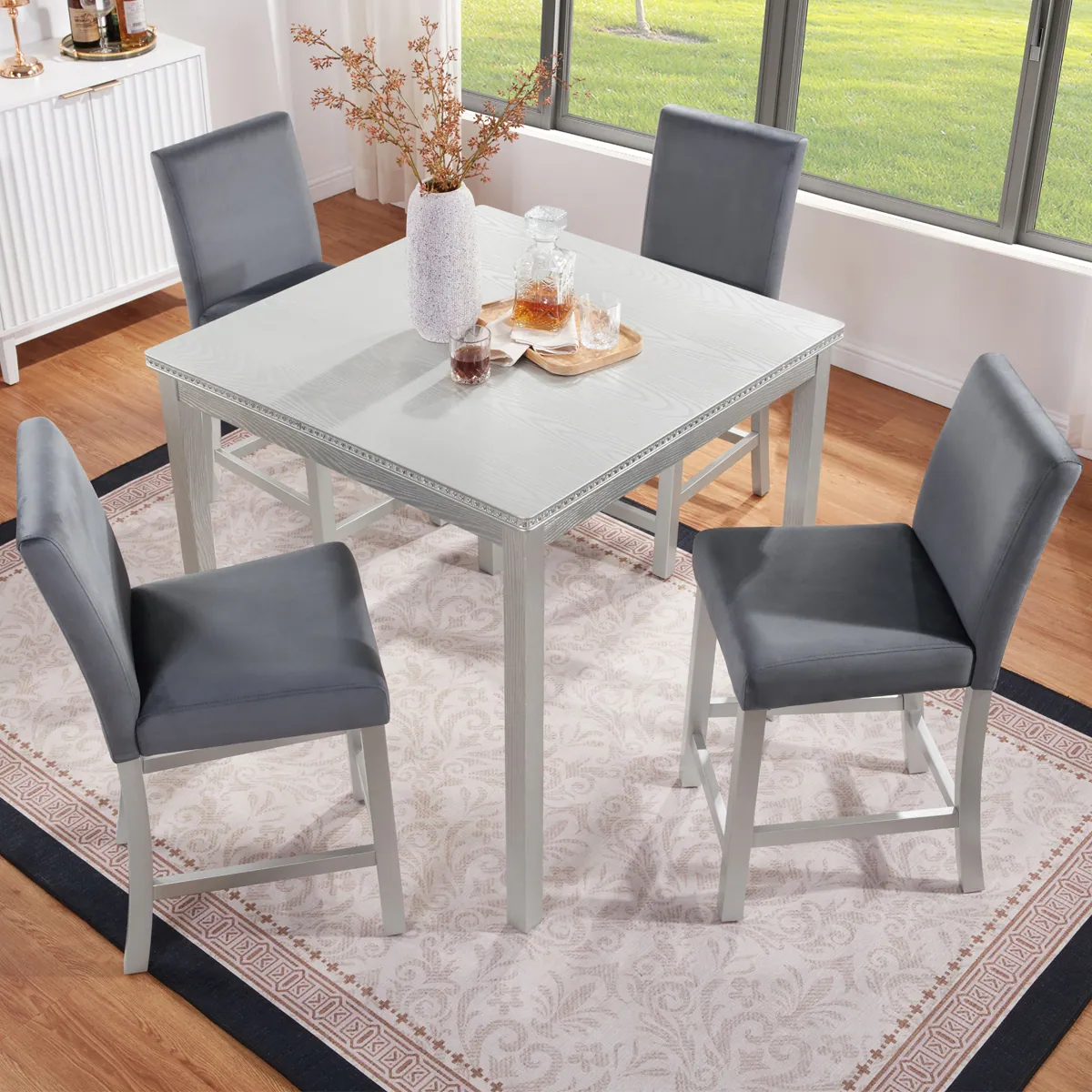 Loheer 5 Piece Counter Height Dining Table Set, Square Wood Table with ...