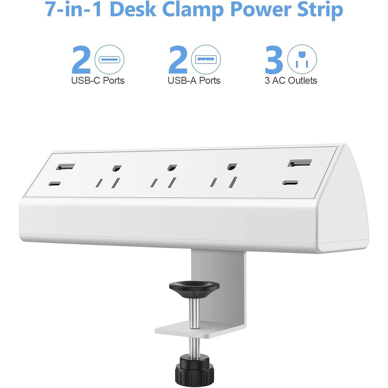 7-in-1 Desk Clamp Power Strip
2 USB-C Ports
2 USB-A Ports
3 AC Outlets
