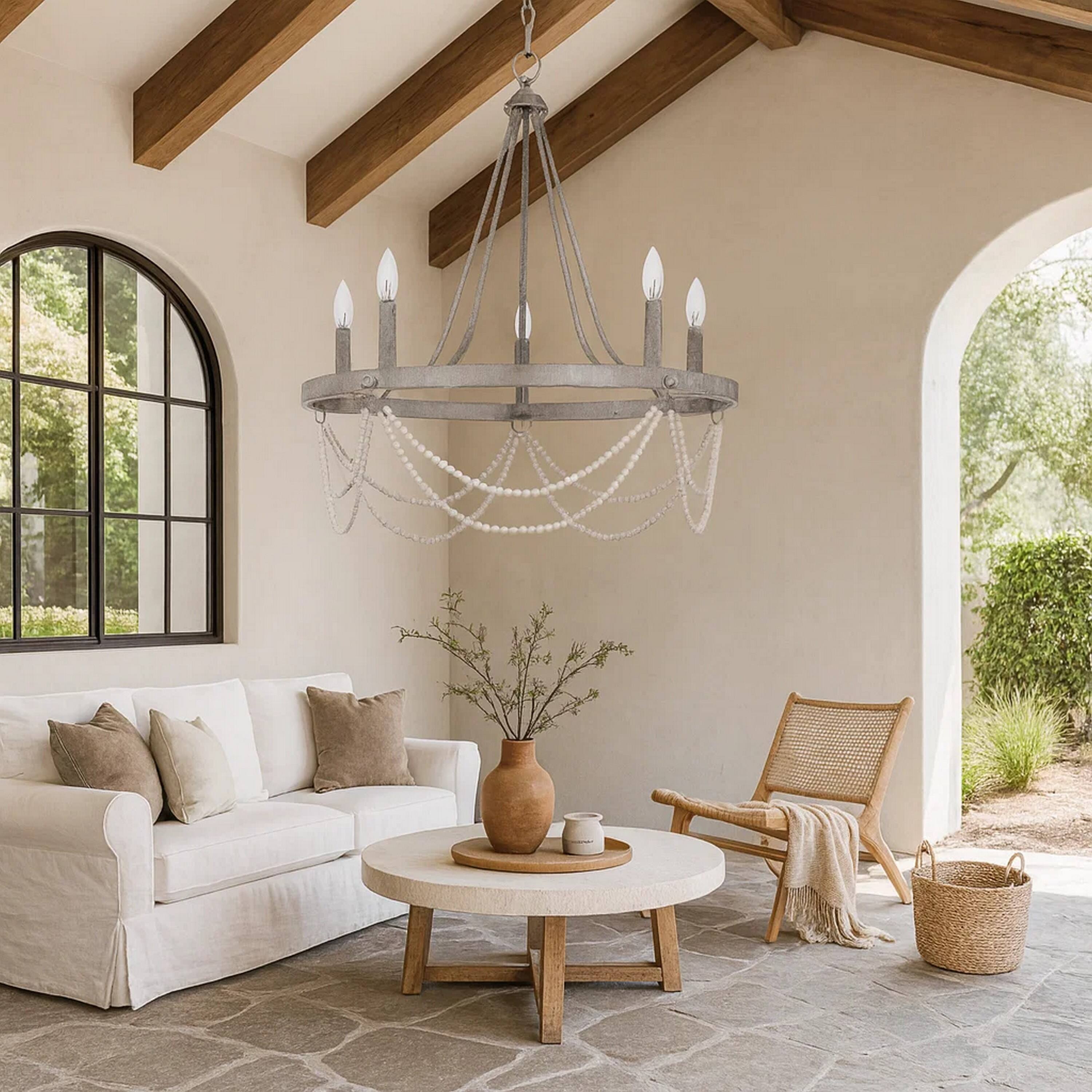 Alt View 3. Manhattan Lane - Lony 26 Inch Chandelier with White Beaded Candelabra Design, Metal - Silver, White.