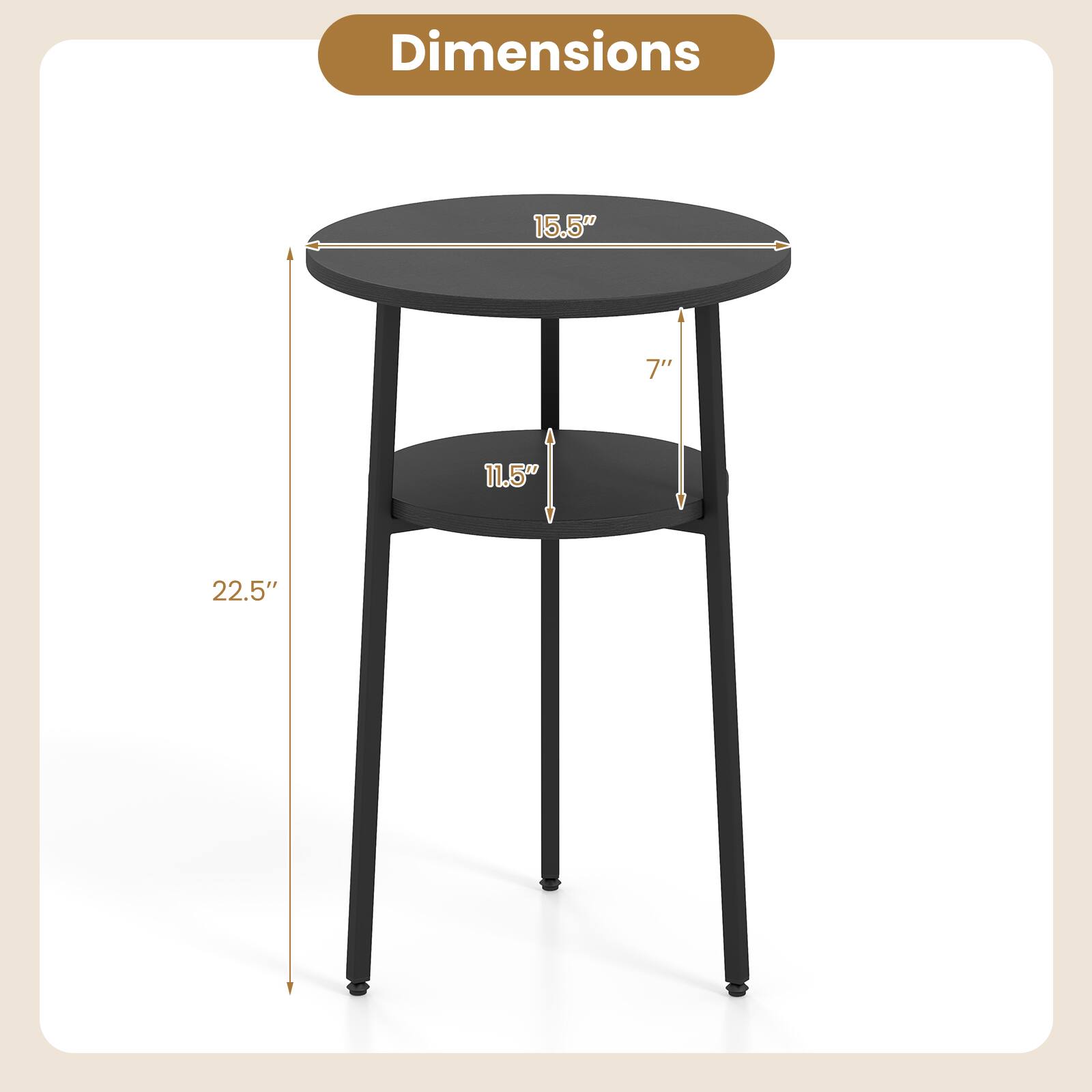 Dimensions: 15.5" x 7" x 11.5" x 22.5"