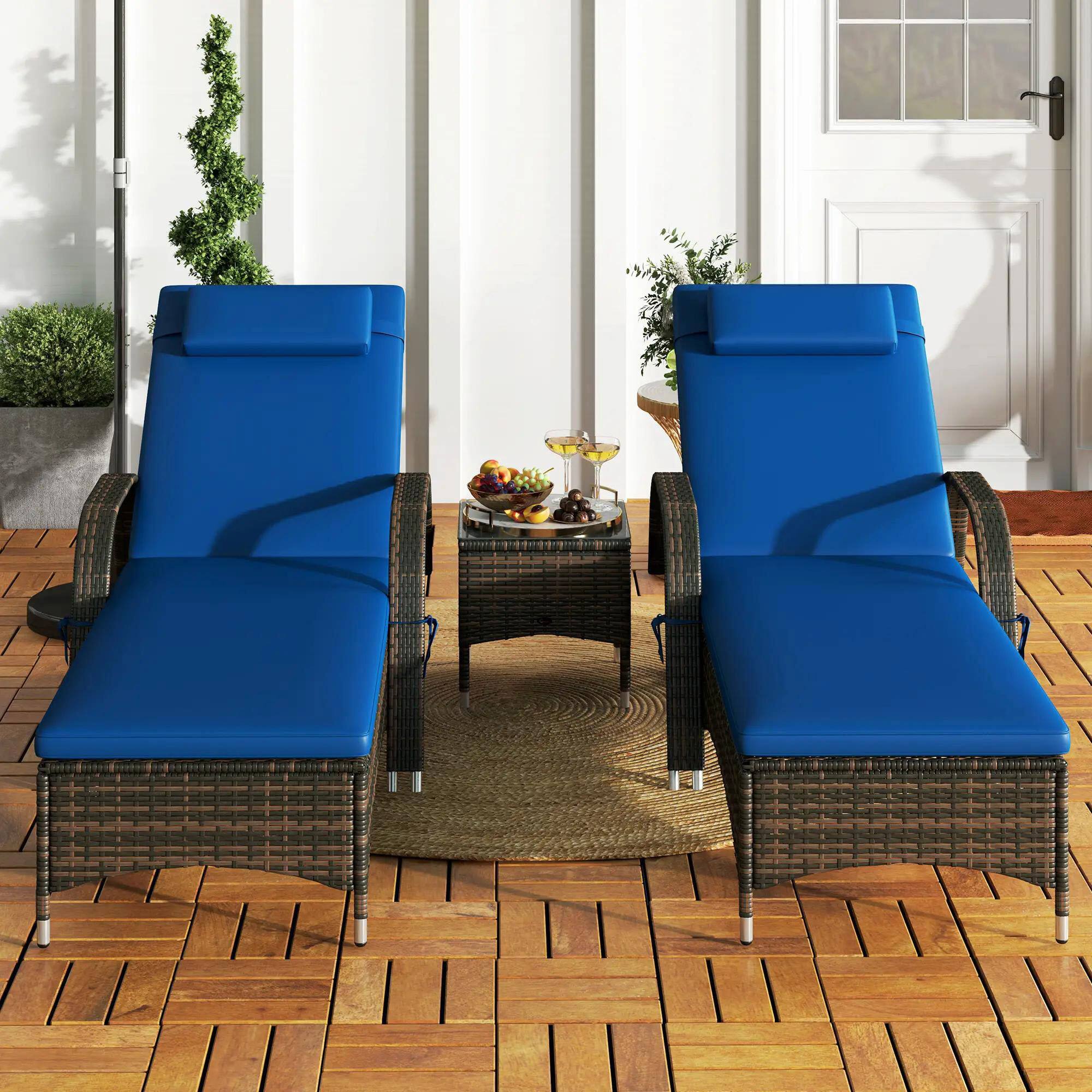 Alt View 5. Spaco - Spaco 2PCS Patio Chaise Lounge,Adjustable PE Rattan,Cushioned,Weatherproof - Blue.