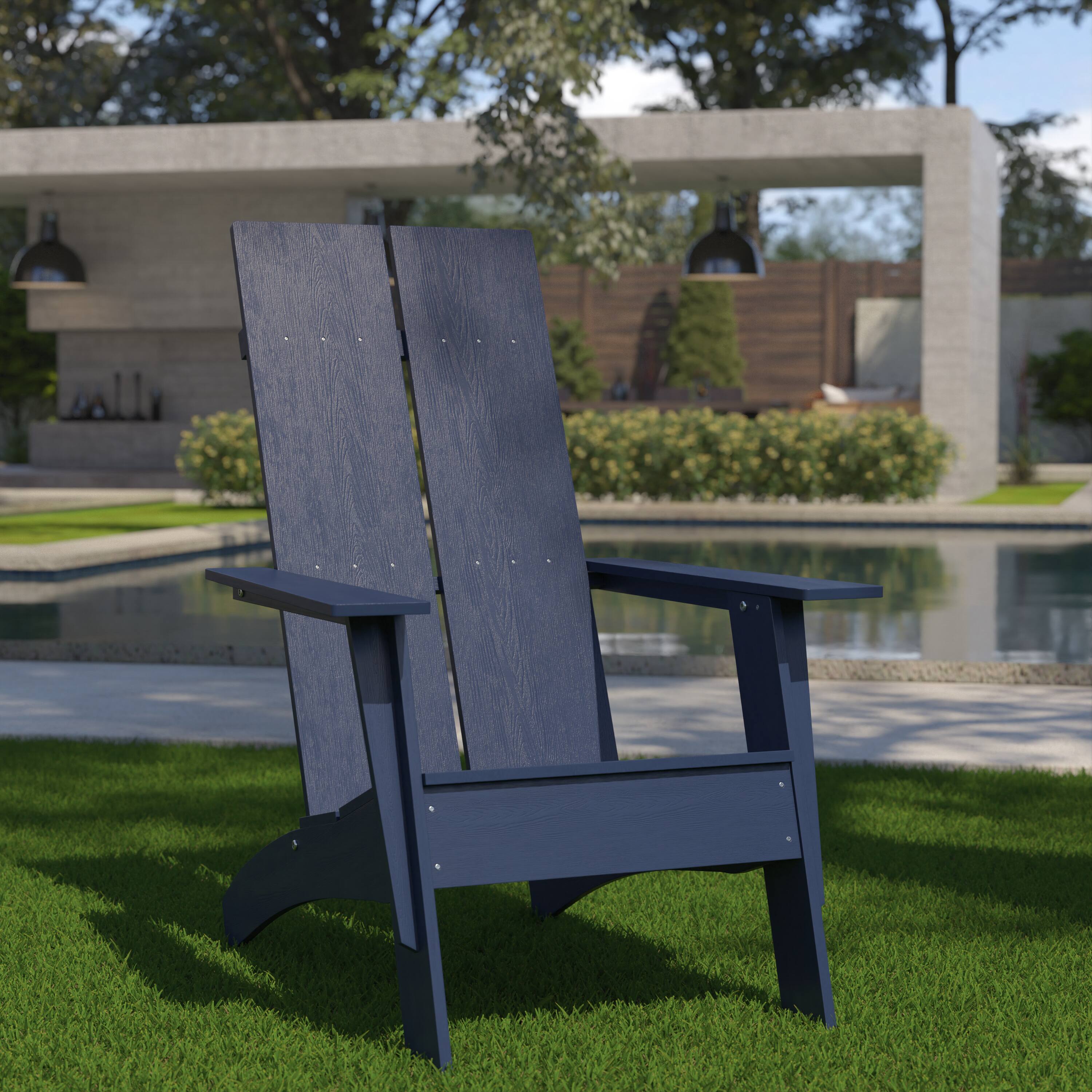 Alt View 1. Emma + Oliver - Modern Dual Slat Back Indoor/Outdoor Adirondack Style Patio Chair - Navy.