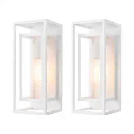 Front. VEGA AUTOMOTIVE - 14 Classic Outdoor Wall Sconce 1 Light In Rectangular Metal Frame And Glass Shade Waterproof Porch Patio Pack - Matte White 14-inch.