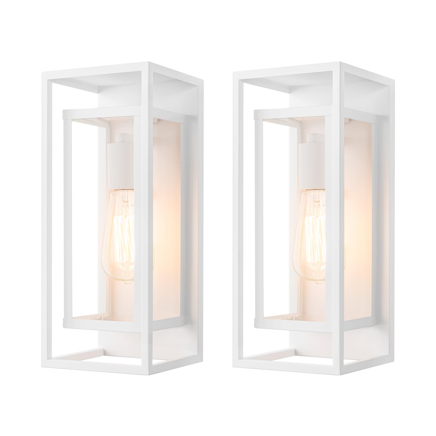 Front. VEGA AUTOMOTIVE - 14 Classic Outdoor Wall Sconce 1 Light In Rectangular Metal Frame And Glass Shade Waterproof Porch Patio Pack - Matte White 14-inch.