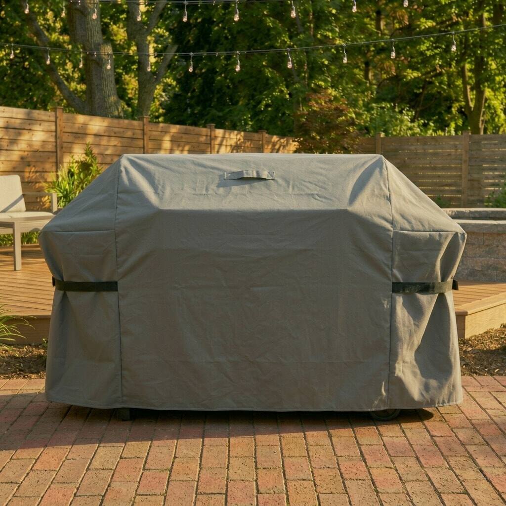 Angle. KHOMO GEAR - 64-Inch BBQ Grill Cover - Heavy-Duty Waterproof Outdoor Cover for Gas Grills - UV-Resistant, Fade-Proof, Rip-Proof.