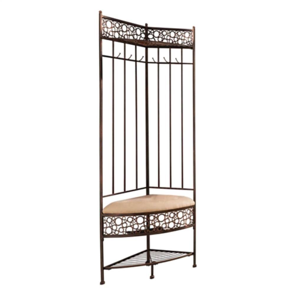 Angle. Hivvago - Metal Corner Hall Tree Foyer Entryway Shoe Storage Bench Coat Rack in Copper - Copper.