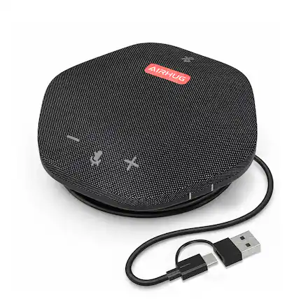 Front. AIRHUG - AIRHUG 06 Bluetooth & USB Speakerphone, Louder Conference Speaker & Mic, 360° Pickup, Noise Reduction, 12H Battery - Black.