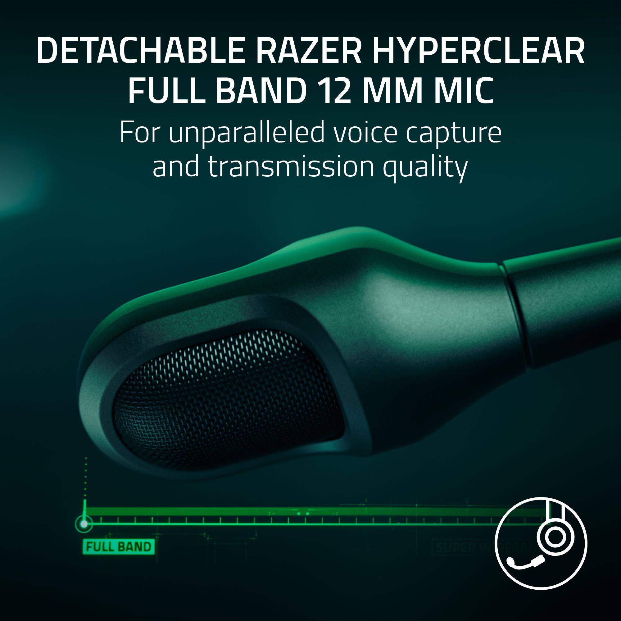 DETACHABLE RAZER HYPERCLEAR FULL BAND 12 MM MIC For unparalleled voice capture and transmission quality FULL BAND