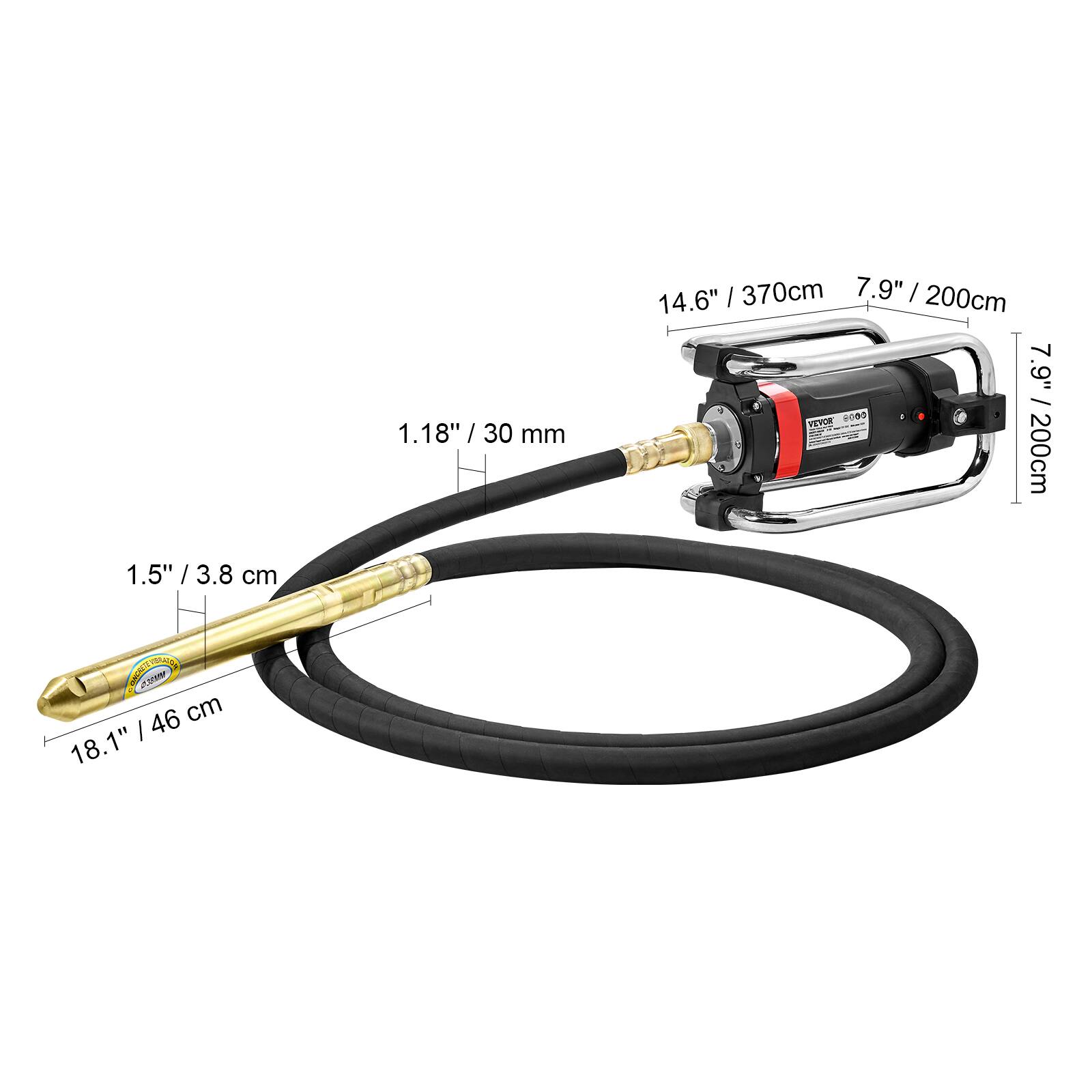 1.5" / 3.8 cm  
1.18"/30 mm  
14.6" / 370 cm  
7.9" / 200 cm  
7.9" VEVOR 8000 200cm  
SUGARSION CANSINATE 2,33 46 cm | 18.1"