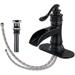 Waterfall Single Hole Single-Handle Low-Arc Bathroom Faucet with Pop-up Drain Assembly in Oil Rubbed Bronze