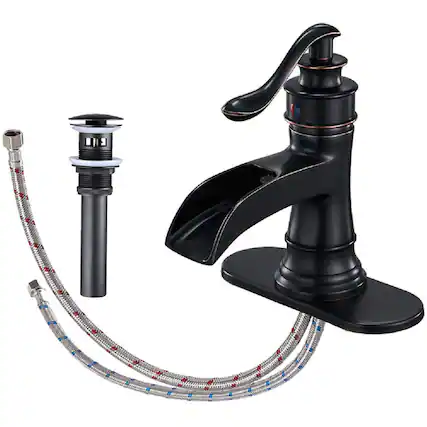 Front. Boyel Living - Waterfall Single Hole Single-Handle Low-Arc Bathroom Faucet with Pop-up Drain Assembly in Oil Rubbed Bronze - Oil Rubbed Bronze.