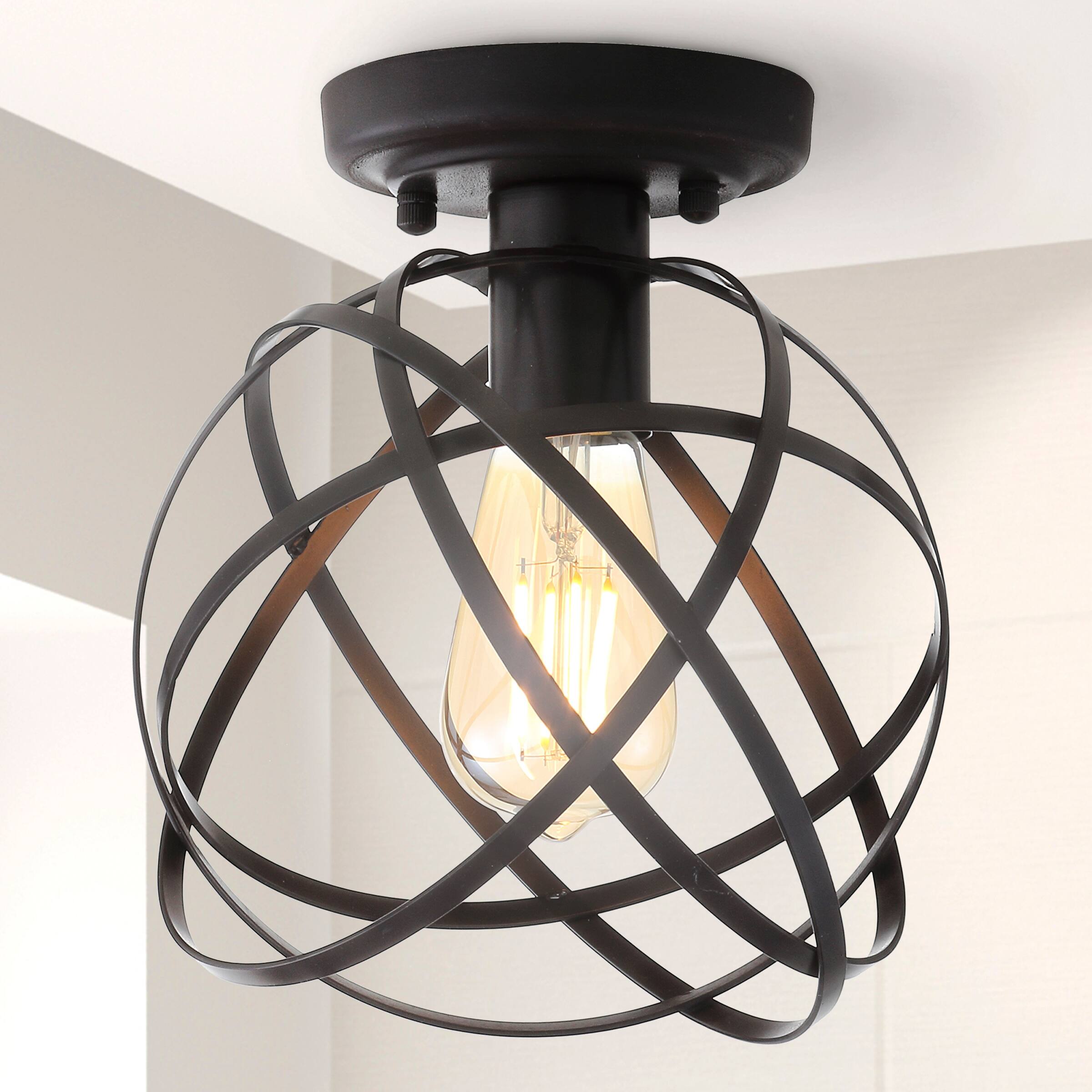 Alt View 1. Jonathan Y - Alba 8.5" Orb Metal LED Flush Mount, Oil Rubbed Bronze - Oil Rubbed Bronze.
