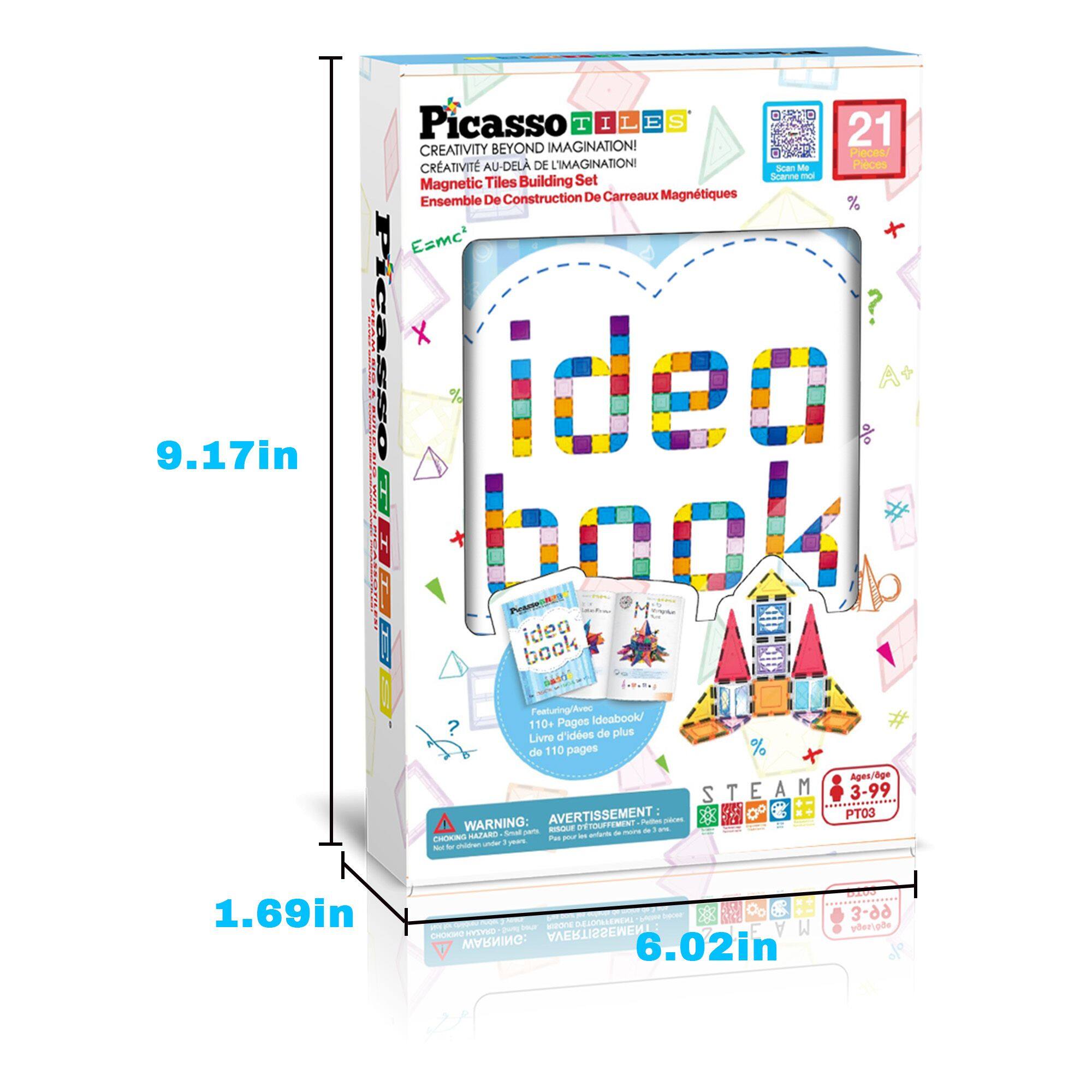 9.17in Picasso TILES IMAGINATION! 21 CREATIVITY BEYOND Places CRATIVIT AU-DELA DE L'IMAGINATIONI -n - Pilces Scare -d Magnetic Tiles Building Set Ensemble De Construction De Carreaux Magntiques % FT E=mc Vae ? | : Ficasso ideo ! HHBT book Pe_oreMs ideo book  Featuring/Arec 110+ Pages Ideabook/ ? d'ides de plus Livre de 110 pages % Ages/dge STEAM 3-99 AVERTISSEMENT P03 WARNING: Pultes -m RIQUE of TOUFFEMENT - - S s - - -  NAZARO T - - Ae  - - - 1.69in - - au weone EUPEAEREN W HYSYVO 1 AVERTISSEMEN  WARNING: 6.02in 3-99 ai